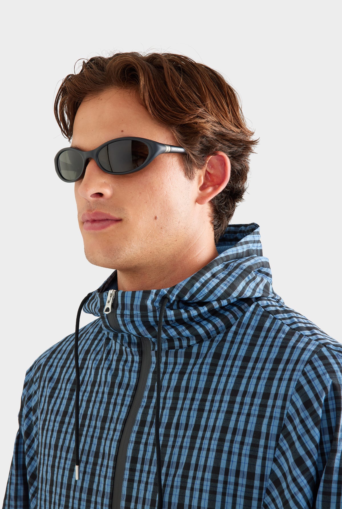 Check Hooded Windbreaker - Blue Check