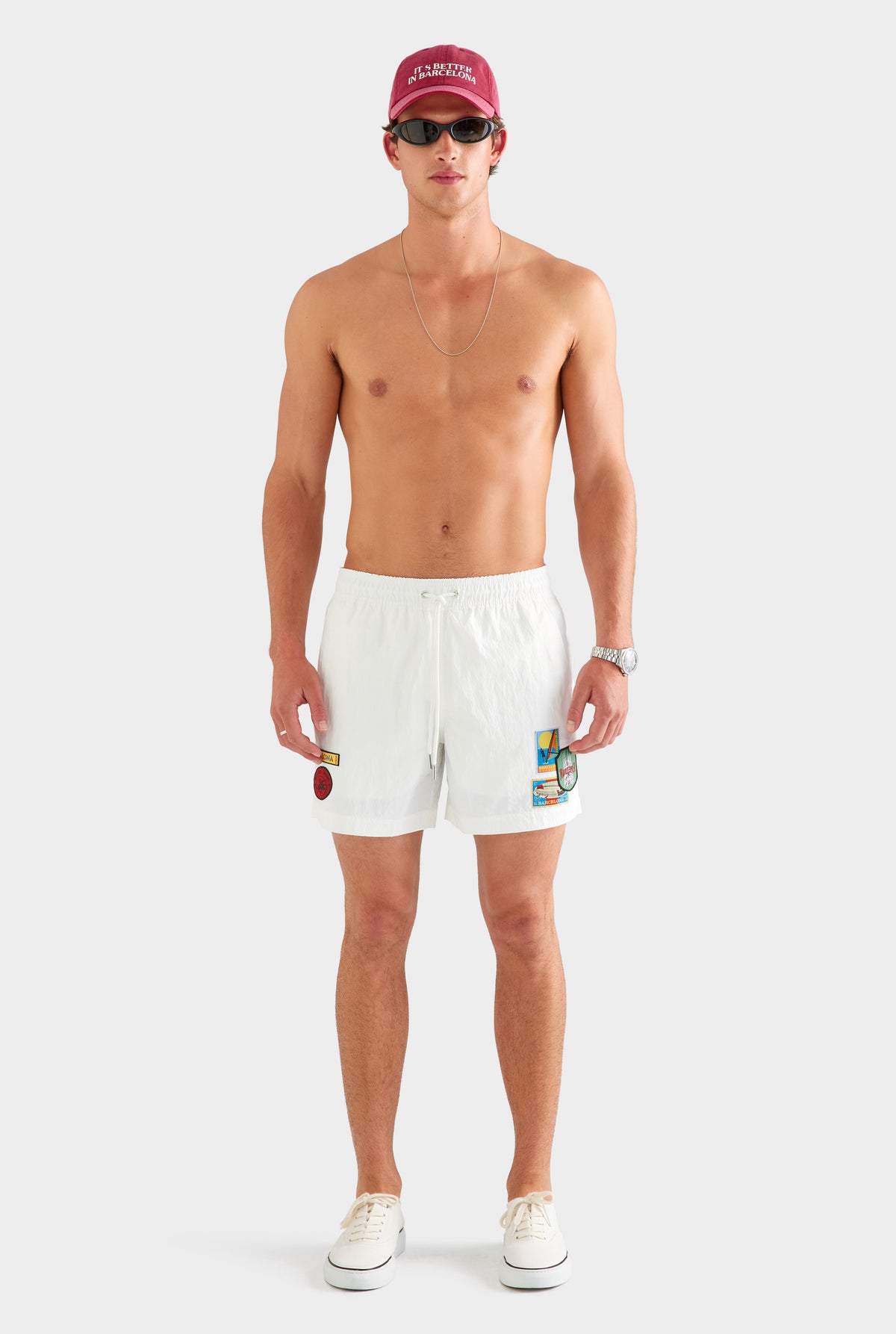Nylon Swim Short - White/Travel Stickers [[SU26 - MENS - D2 - 31012 - Nylon Swim Short - White-Travel Stickers_0300.jpg]]