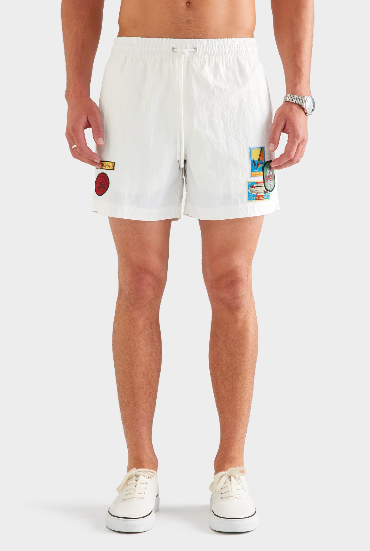 Nylon Swim Short - White/Travel Stickers [[SU26 - MENS - D2 - 31012 - Nylon Swim Short - White-Travel Stickers_0305.jpg]]