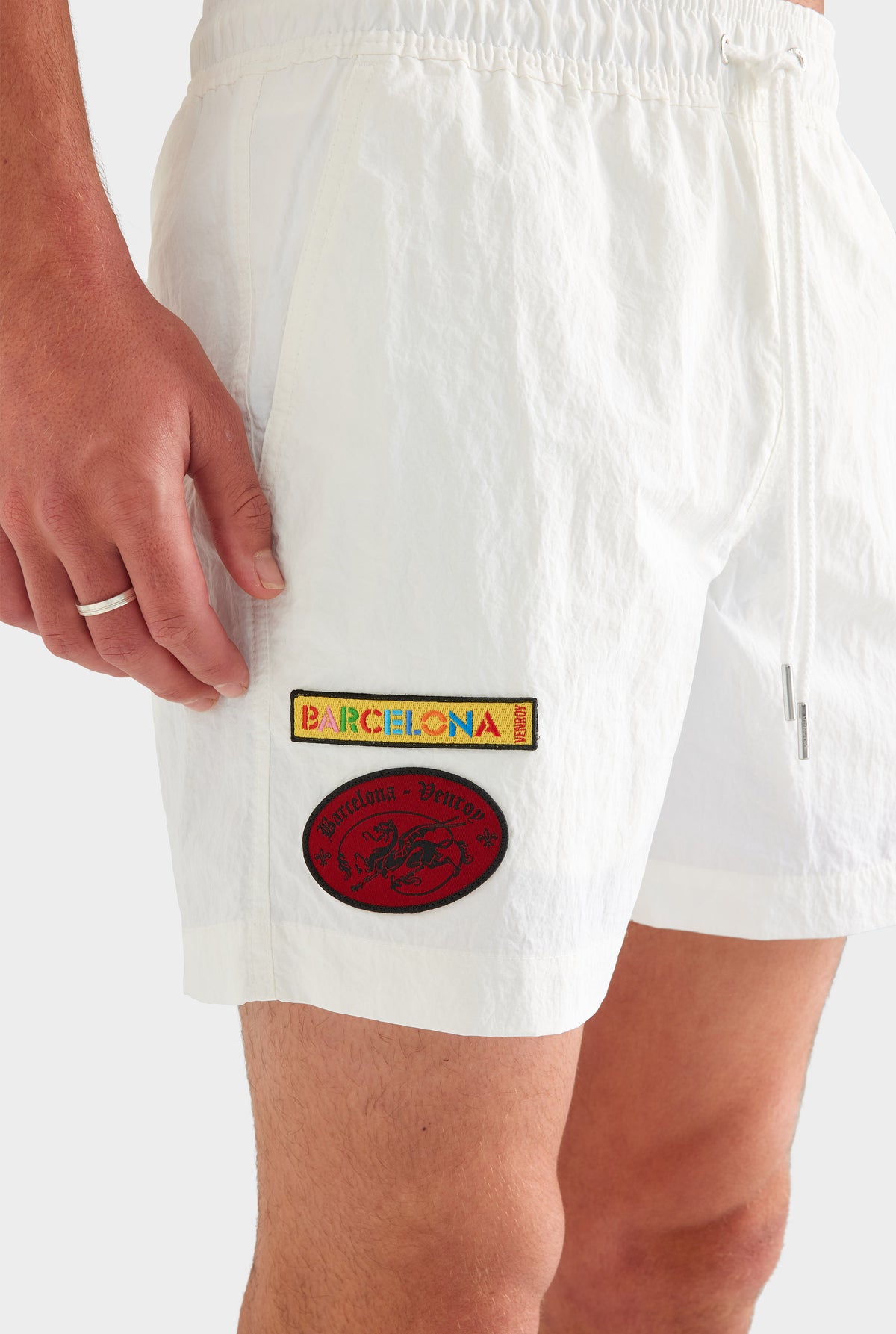 Nylon Swim Short - White/Travel Stickers [[SU26 - MENS - D2 - 31012 - Nylon Swim Short - White-Travel Stickers_0307.jpg]]