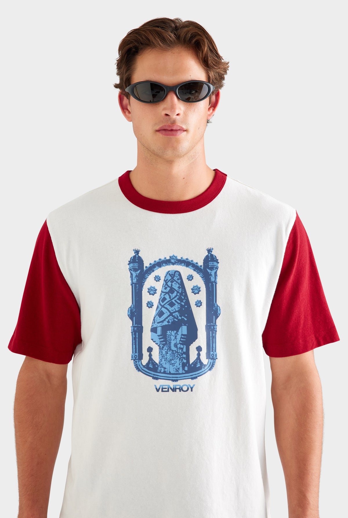 Contrast Cotton Linen Tee - White/Sangria [[SU26 - MENS - D2 - 32163 - Contrast Cotton Linen Tee - White-Sangria - 34077 - Cotton Poplin Parachute Short - Navy-Grey Marl-White_0678.jpg]]