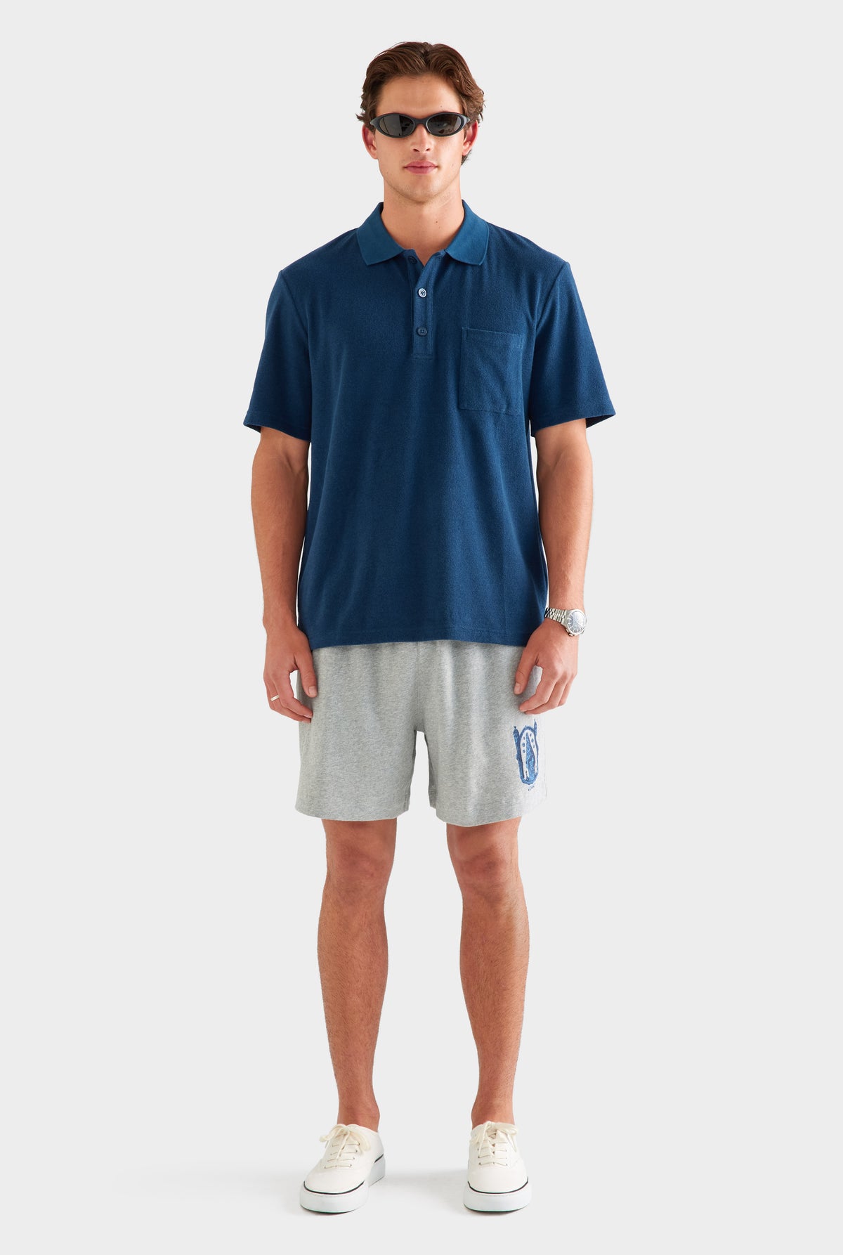 Terry Polo - Navy [[SU26 - MENS - D2 - 32170 - Terry Polo - Navy - SU26 - MENS - D2 - Lightweight Jersey Track Short - Grey Marl-Gaudi Chimney_0607.jpg]]