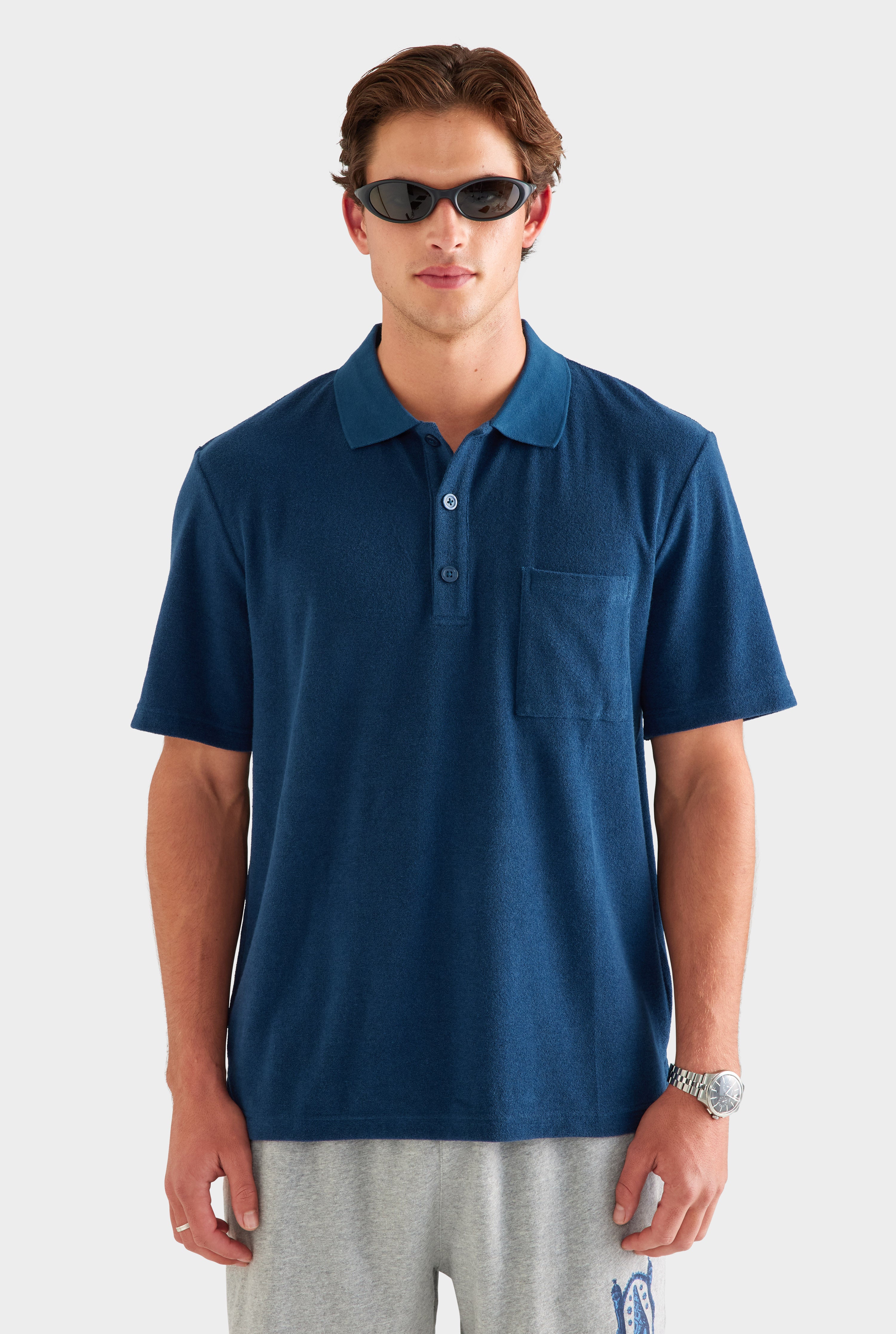 Terry Polo - Navy [[SU26 - MENS - D2 - 32170 - Terry Polo - Navy - SU26 - MENS - D2 - Lightweight Jersey Track Short - Grey Marl-Gaudi Chimney_0608.jpg]]