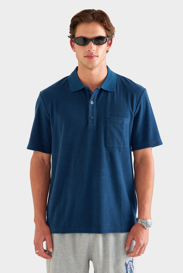 Terry Polo - Navy [[SU26 - MENS - D2 - 32170 - Terry Polo - Navy - SU26 - MENS - D2 - Lightweight Jersey Track Short - Grey Marl-Gaudi Chimney_0608.jpg]]
