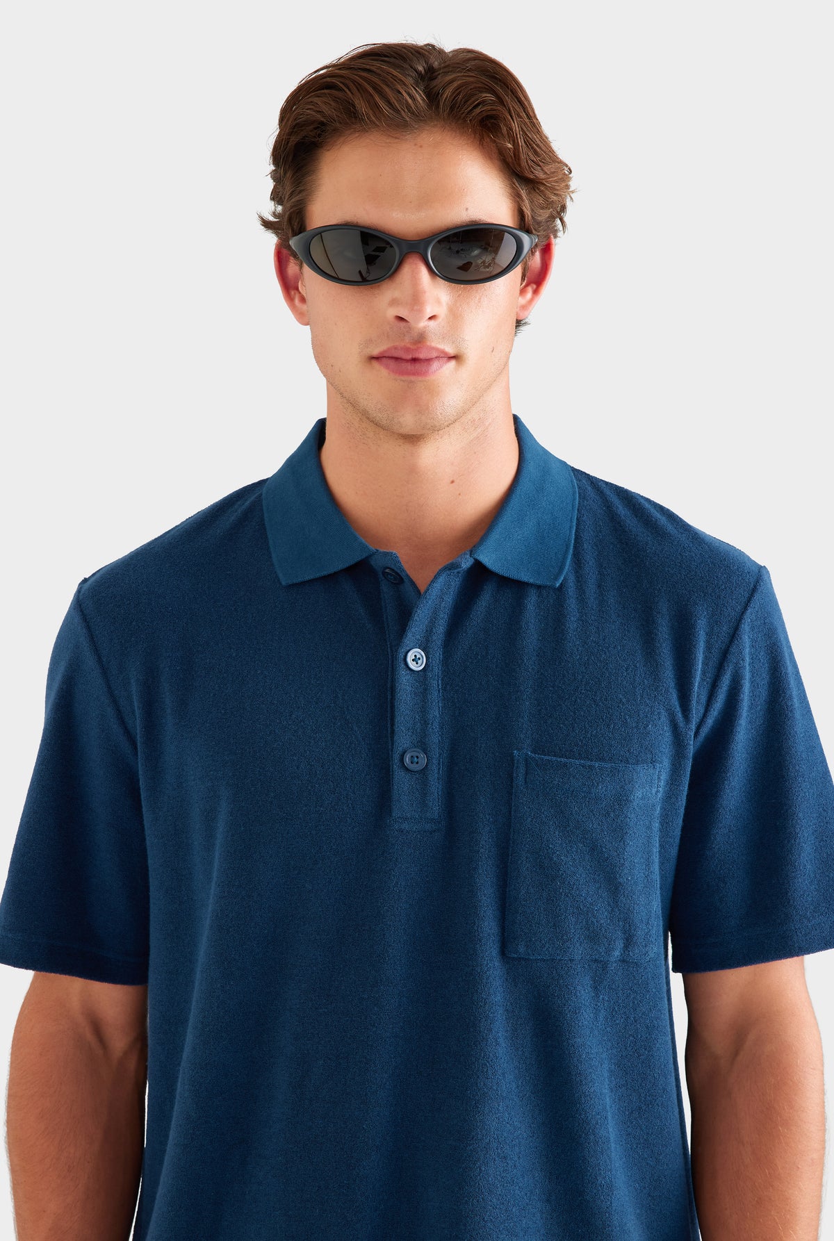 Terry Polo - Navy [[SU26 - MENS - D2 - 32170 - Terry Polo - Navy - SU26 - MENS - D2 - Lightweight Jersey Track Short - Grey Marl-Gaudi Chimney_0609_R.jpg]]