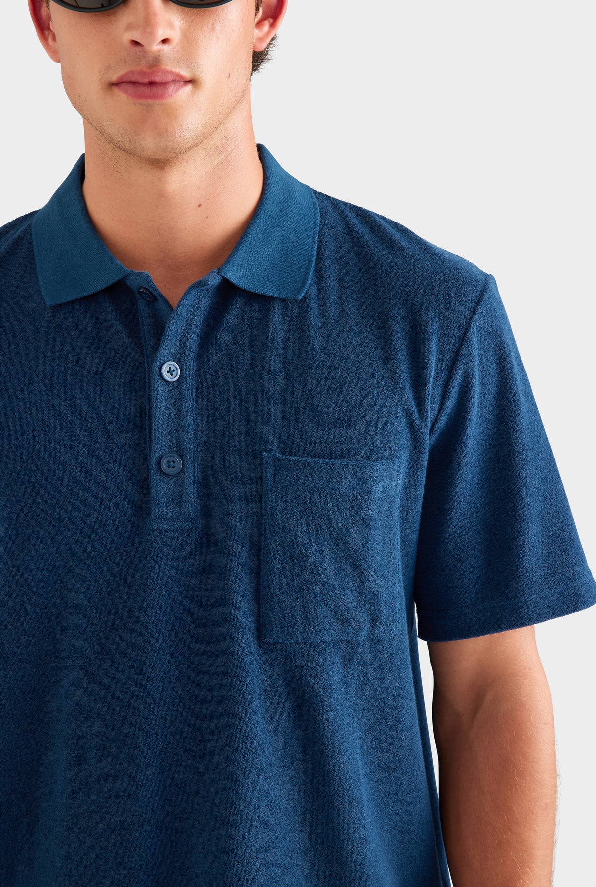 Terry Polo - Navy [[SU26 - MENS - D2 - 32170 - Terry Polo - Navy - SU26 - MENS - D2 - Lightweight Jersey Track Short - Grey Marl-Gaudi Chimney_0611.jpg]]