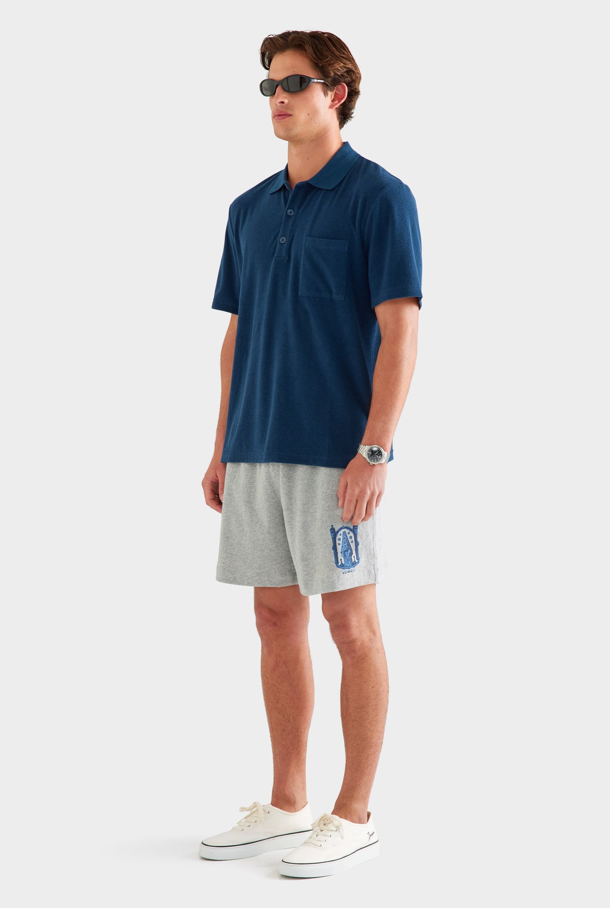 Terry Polo - Navy [[SU26 - MENS - D2 - 32170 - Terry Polo - Navy - SU26 - MENS - D2 - Lightweight Jersey Track Short - Grey Marl-Gaudi Chimney_0612.jpg]]