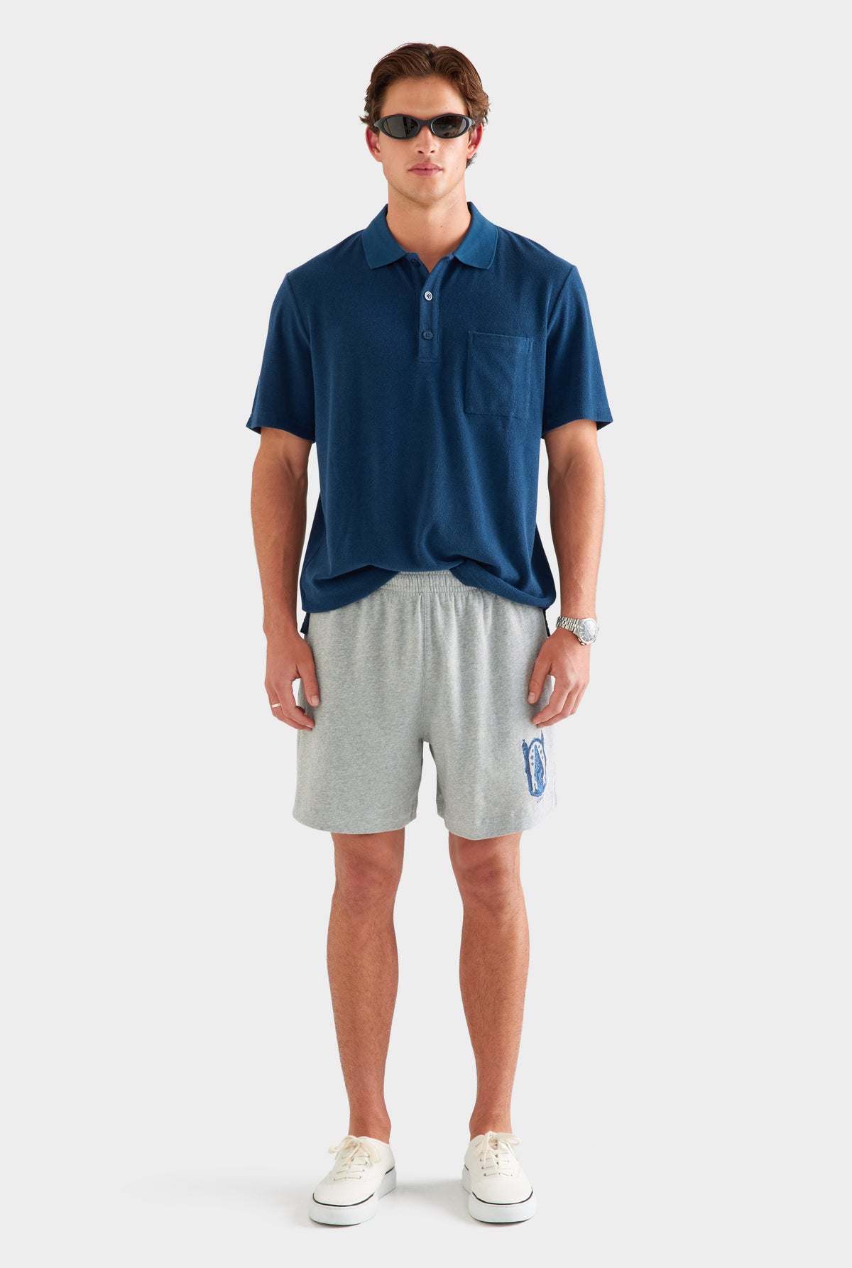 Lightweight Jersey Track Short - Grey Marl/Gaudi Chimney [[SU26 - MENS - D2 - 32170 - Terry Polo - Navy - SU26 - MENS - D2 - Lightweight Jersey Track Short - Grey Marl-Gaudi Chimney_0616.jpg]]