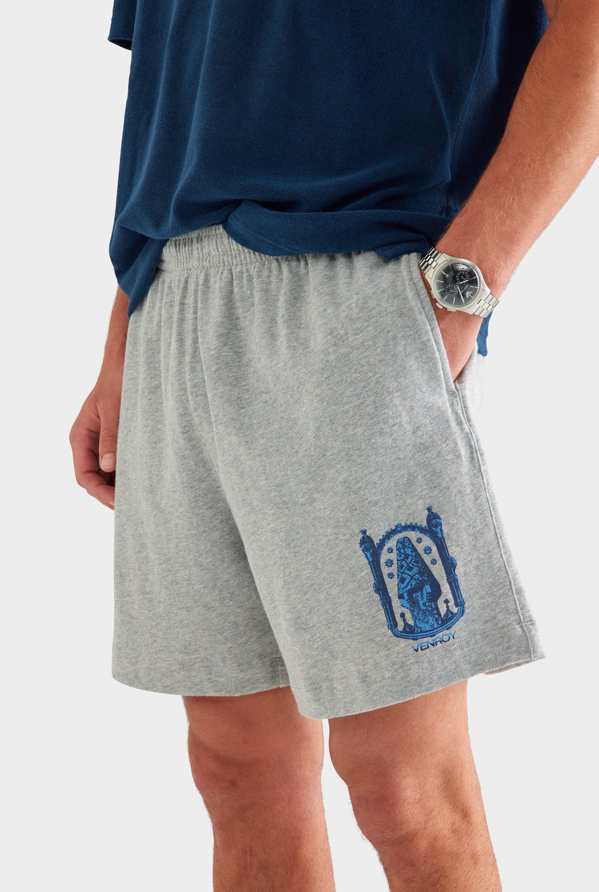 Lightweight Jersey Track Short - Grey Marl/Gaudi Chimney [[SU26 - MENS - D2 - 32170 - Terry Polo - Navy - SU26 - MENS - D2 - Lightweight Jersey Track Short - Grey Marl-Gaudi Chimney_0619.jpg]]