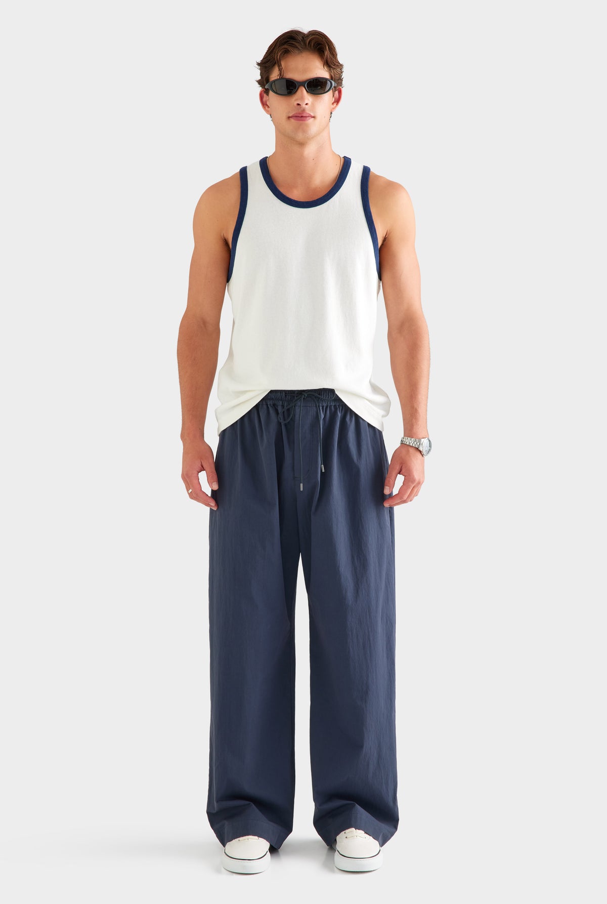 Cotton Twill Elasticated Baggy Pant - Navy