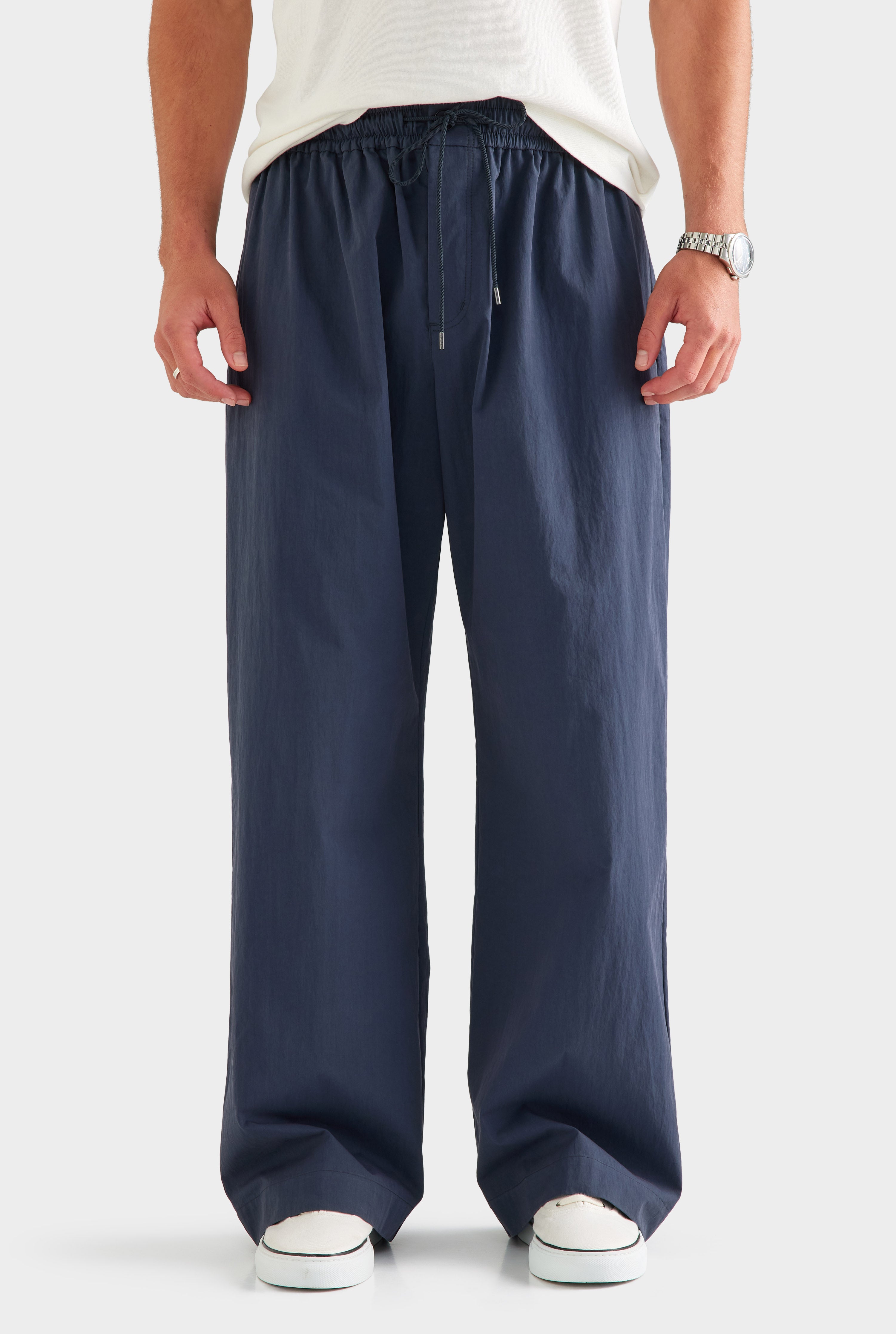 Cotton Twill Elasticated Baggy Pant - Navy