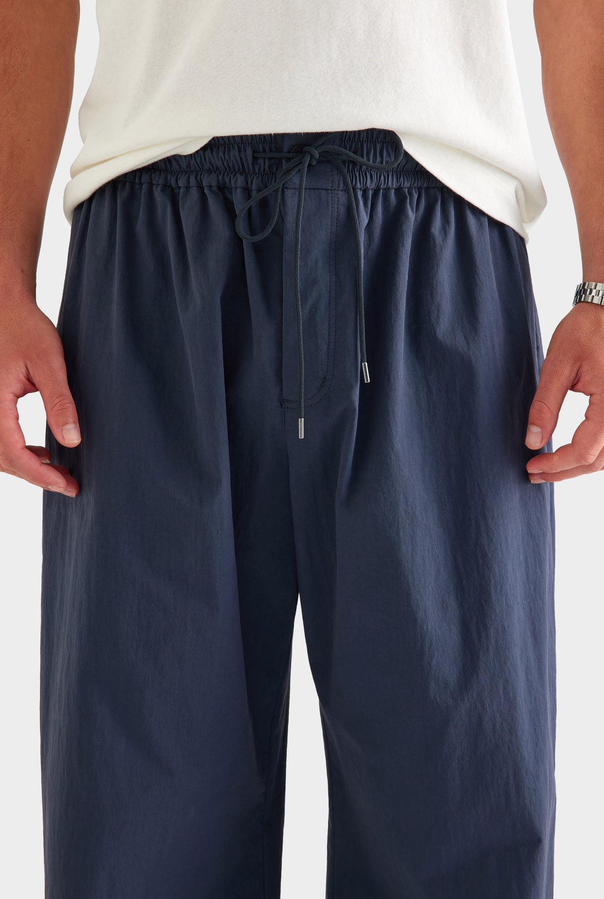 Cotton Twill Elasticated Baggy Pant - Navy