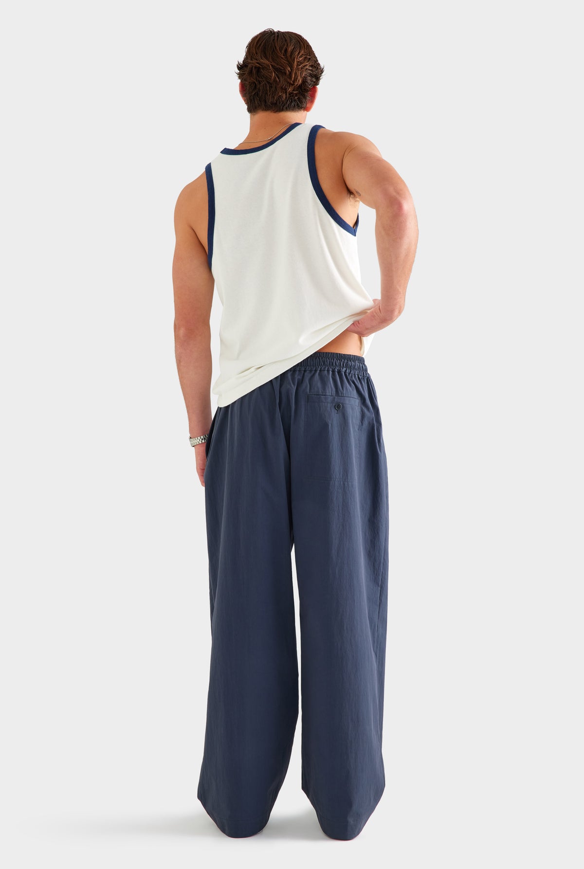 Cotton Twill Elasticated Baggy Pant - Navy