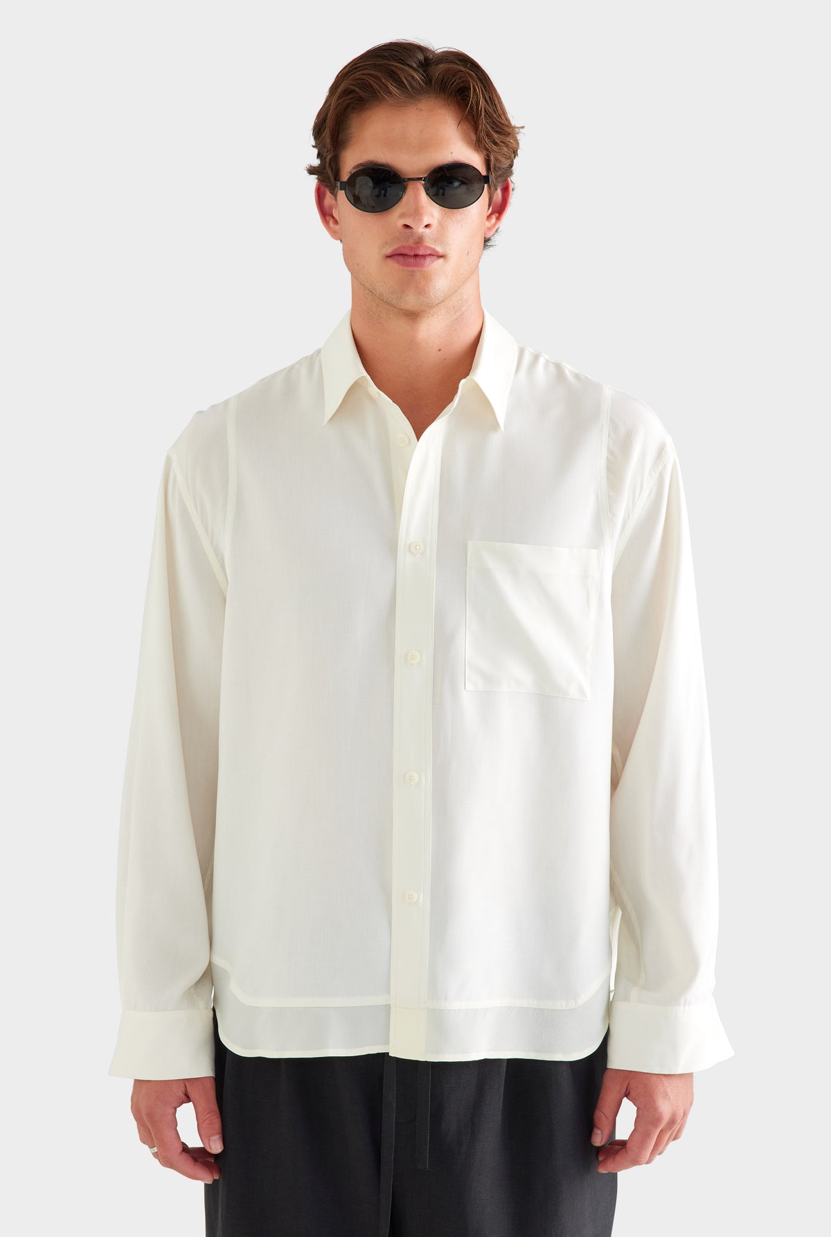 Long Sleeve Silk Panelled Shirt - Cream [[SU26 - MENS - D2 - 32189 - LS Silk Panelled Shirt - Cream_0720.jpg]]