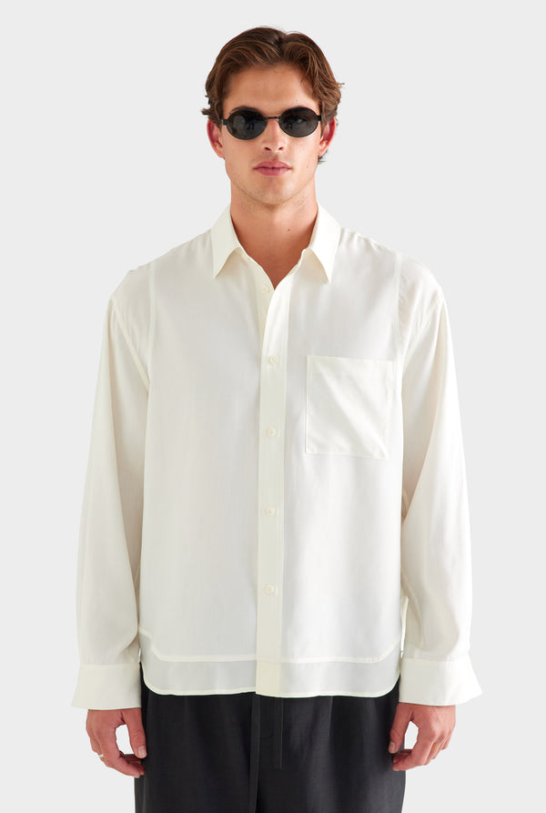 Long Sleeve Silk Panelled Shirt - Cream [[SU26 - MENS - D2 - 32189 - LS Silk Panelled Shirt - Cream_0720.jpg]]
