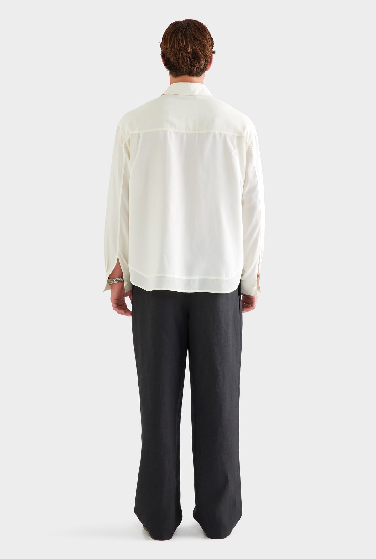 Long Sleeve Silk Panelled Shirt - Cream [[SU26 - MENS - D2 - 32189 - LS Silk Panelled Shirt - Cream_0728.jpg]]