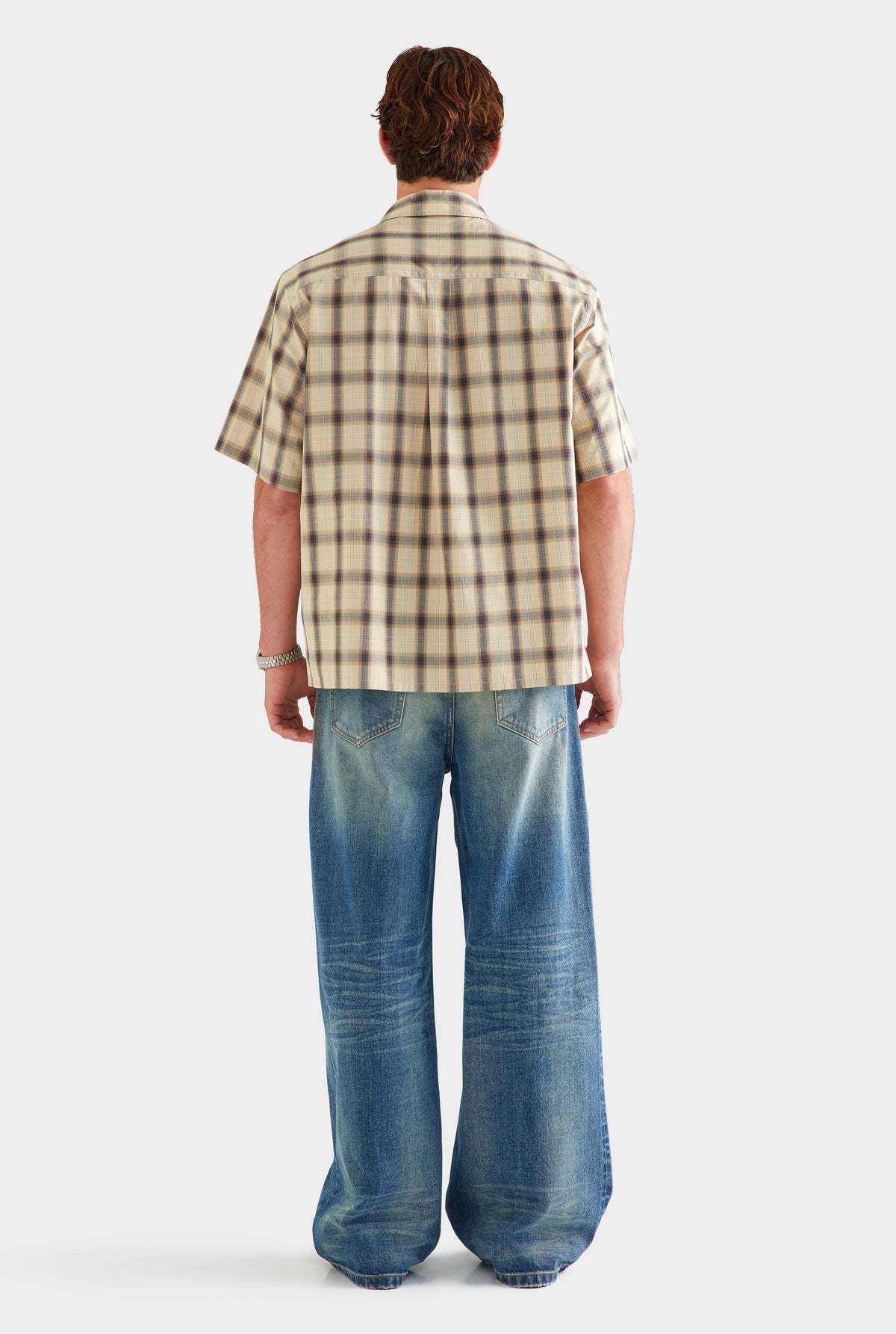 Oversized Check Short Sleeve Shirt - Beige Check [[SU26 - MENS - D2 - 32195 - Oversized Check SS Shirt - Beige Check_0323.jpg]]