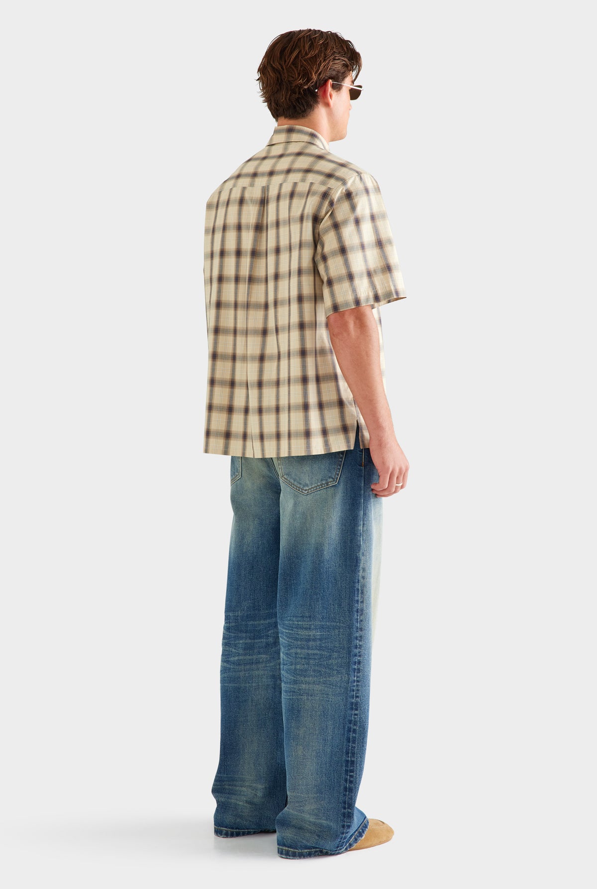 Oversized Check Short Sleeve Shirt - Beige Check [[SU26 - MENS - D2 - 32195 - Oversized Check SS Shirt - Beige Check_0324.jpg]]
