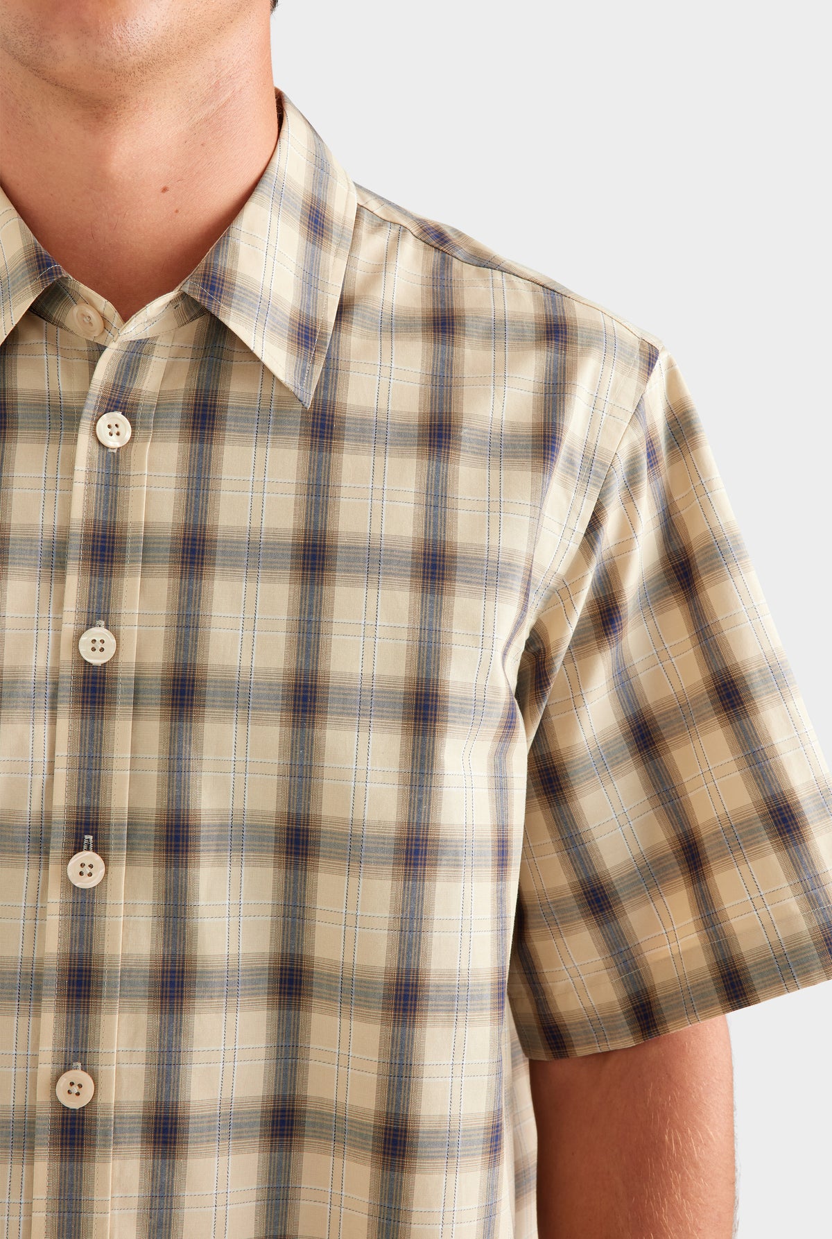 Oversized Check Short Sleeve Shirt - Beige Check [[SU26 - MENS - D2 - 32195 - Oversized Check SS Shirt - Beige Check_0327.jpg]]