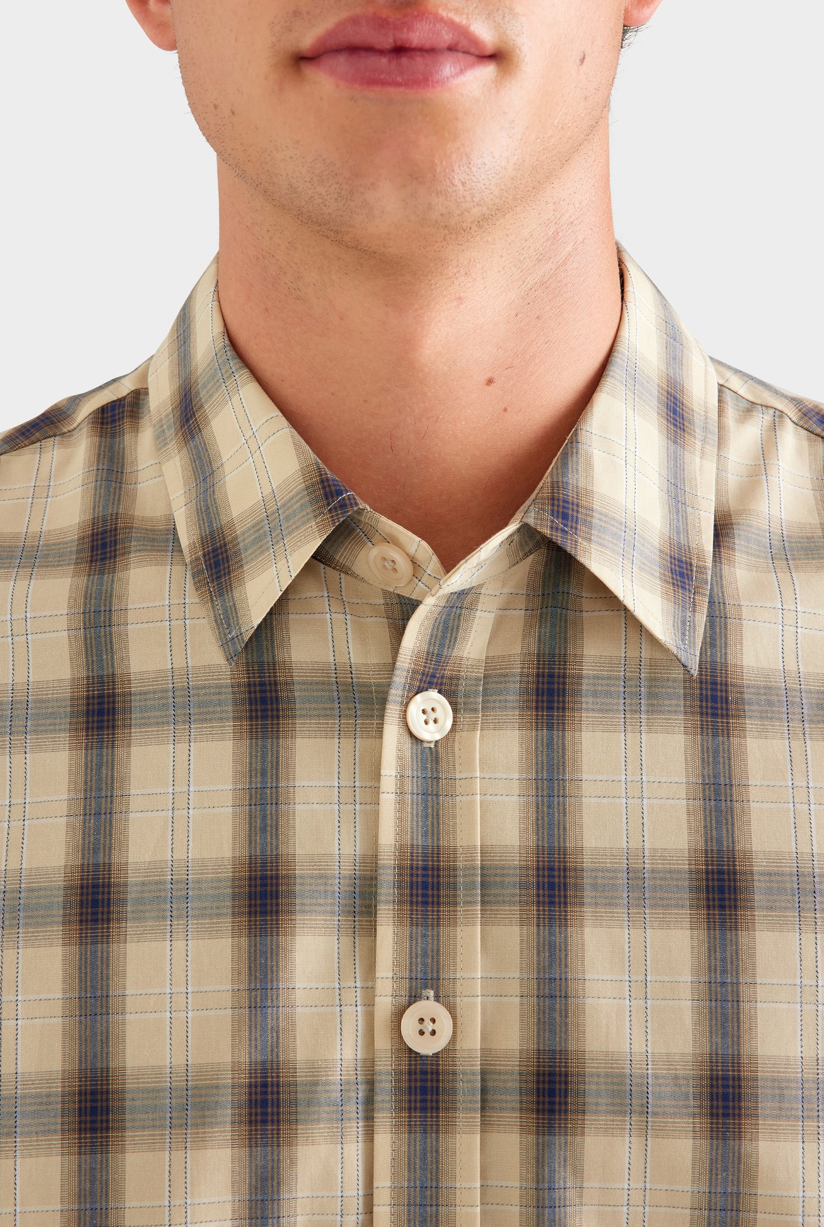 Oversized Check Short Sleeve Shirt - Beige Check [[SU26 - MENS - D2 - 32195 - Oversized Check SS Shirt - Beige Check_0328_R.jpg]]