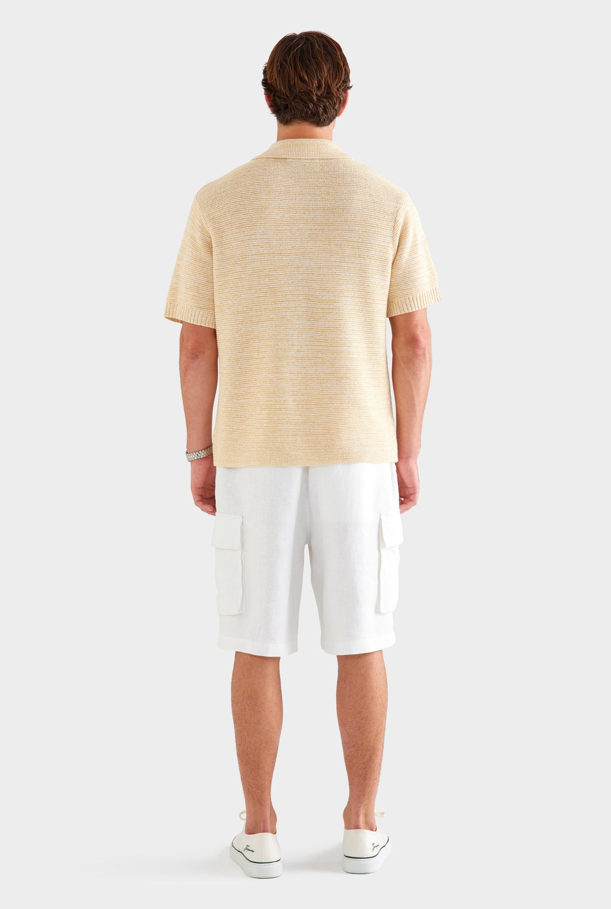 Marled Cotton Linen Polo - Pale Yellow/Off White [[SU26 - MENS - D2 - 33108 - Marled Cotton Linen Polo - Pale Yellow-Off White_0525.jpg]]