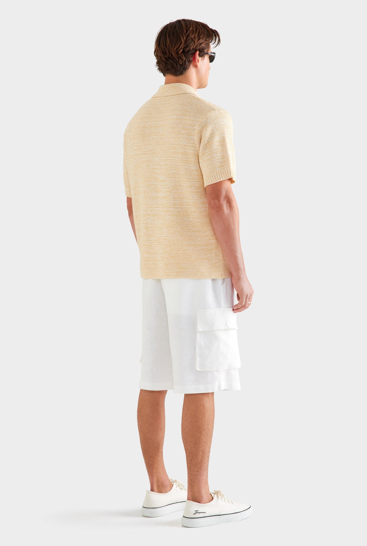 Marled Cotton Linen Polo - Pale Yellow/Off White [[SU26 - MENS - D2 - 33108 - Marled Cotton Linen Polo - Pale Yellow-Off White_0526.jpg]]