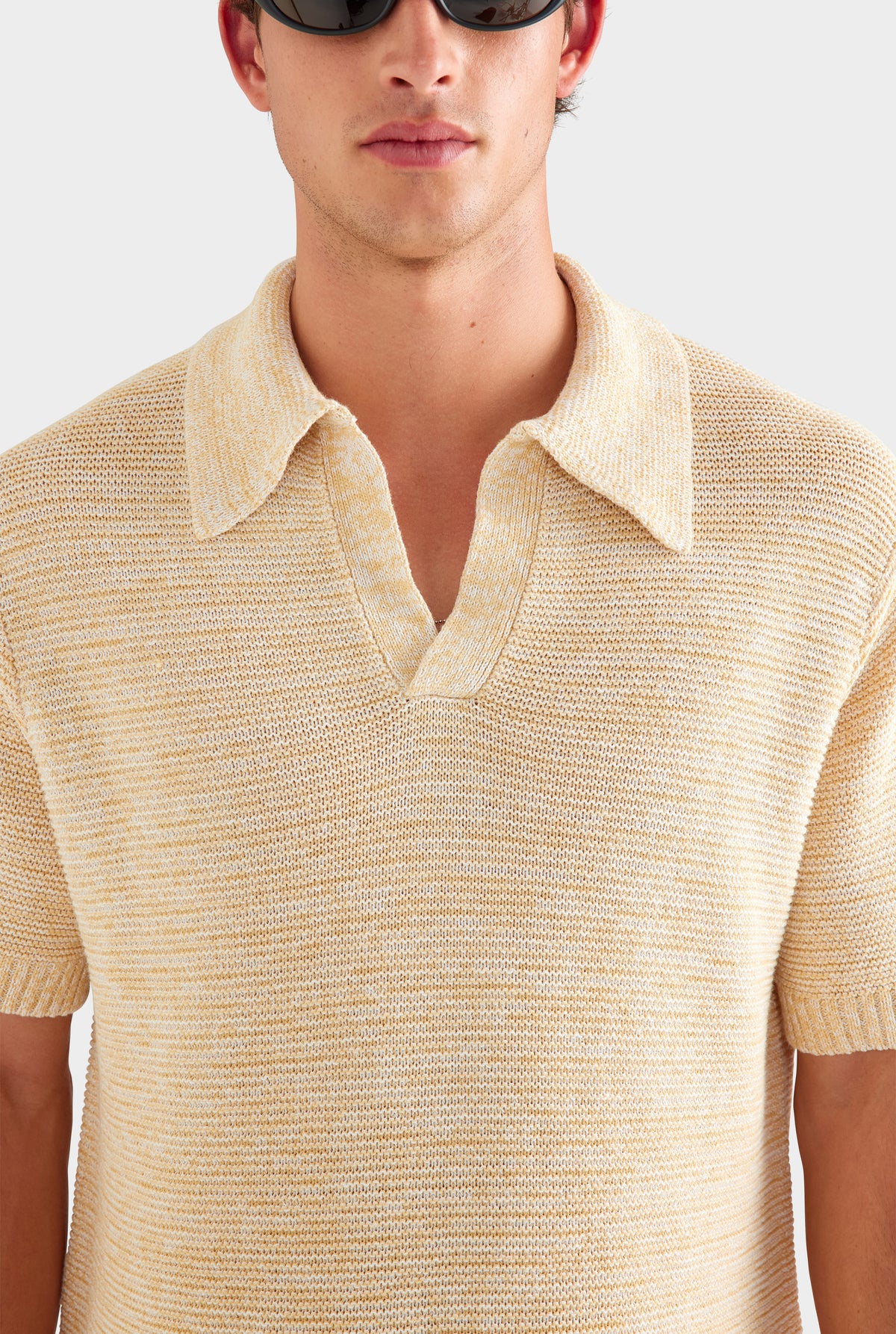 Marled Cotton Linen Polo - Pale Yellow/Off White [[SU26 - MENS - D2 - 33108 - Marled Cotton Linen Polo - Pale Yellow-Off White_0529.jpg]]