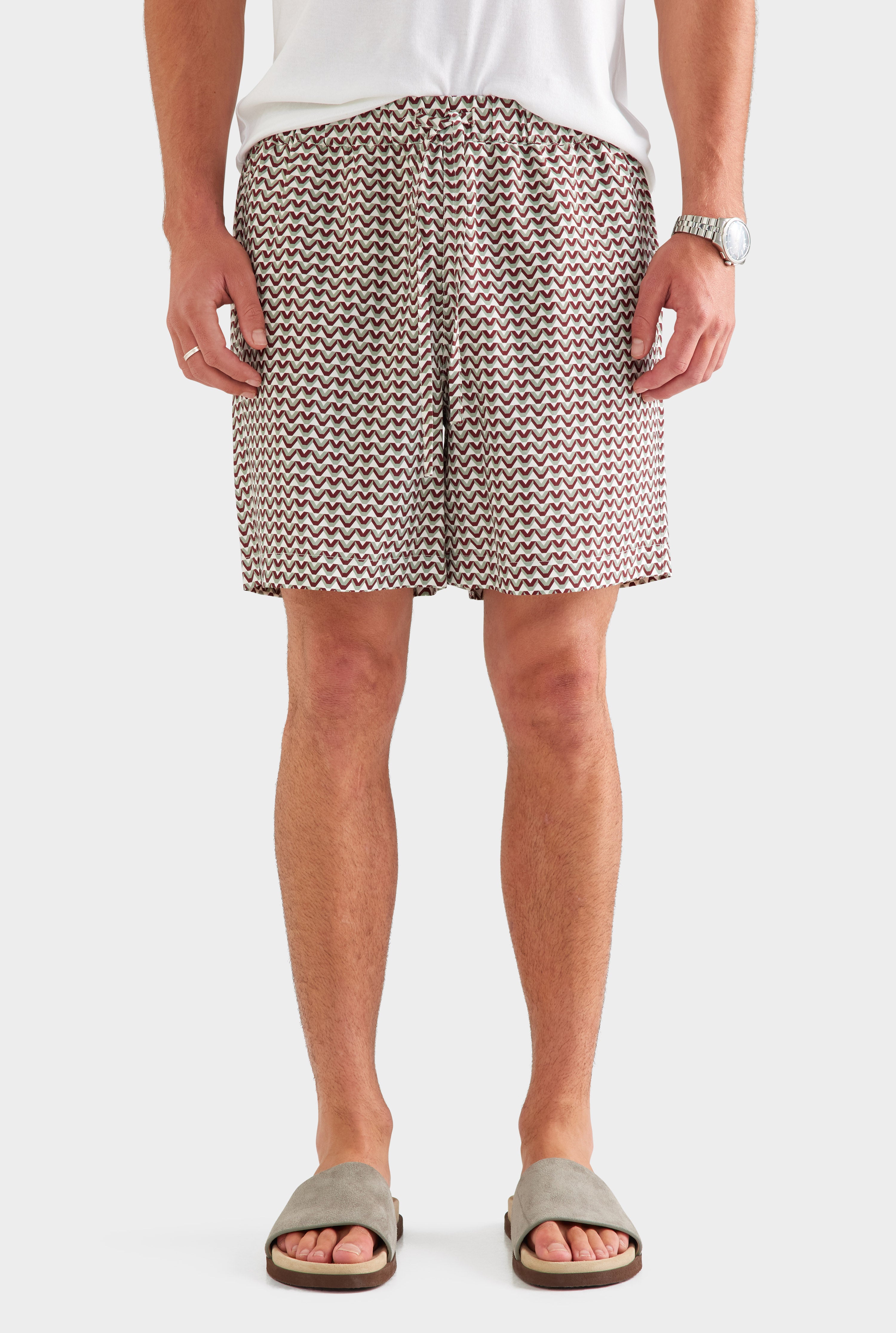 Relaxed Tencel Short - Red/Washed Grey/Cream V Monogram [[SU26 - MENS - D2 - 34038 - Relaxed Tencel Short - Red Washed Grey Cream V Monogram (2).jpg]]