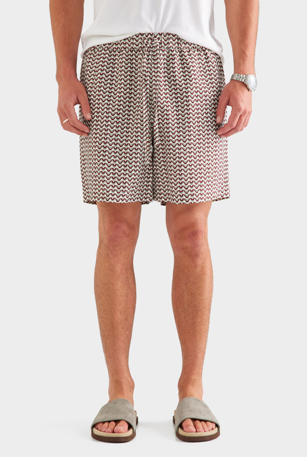 Relaxed Tencel Short - Red/Washed Grey/Cream V Monogram [[SU26 - MENS - D2 - 34038 - Relaxed Tencel Short - Red Washed Grey Cream V Monogram (2).jpg]]