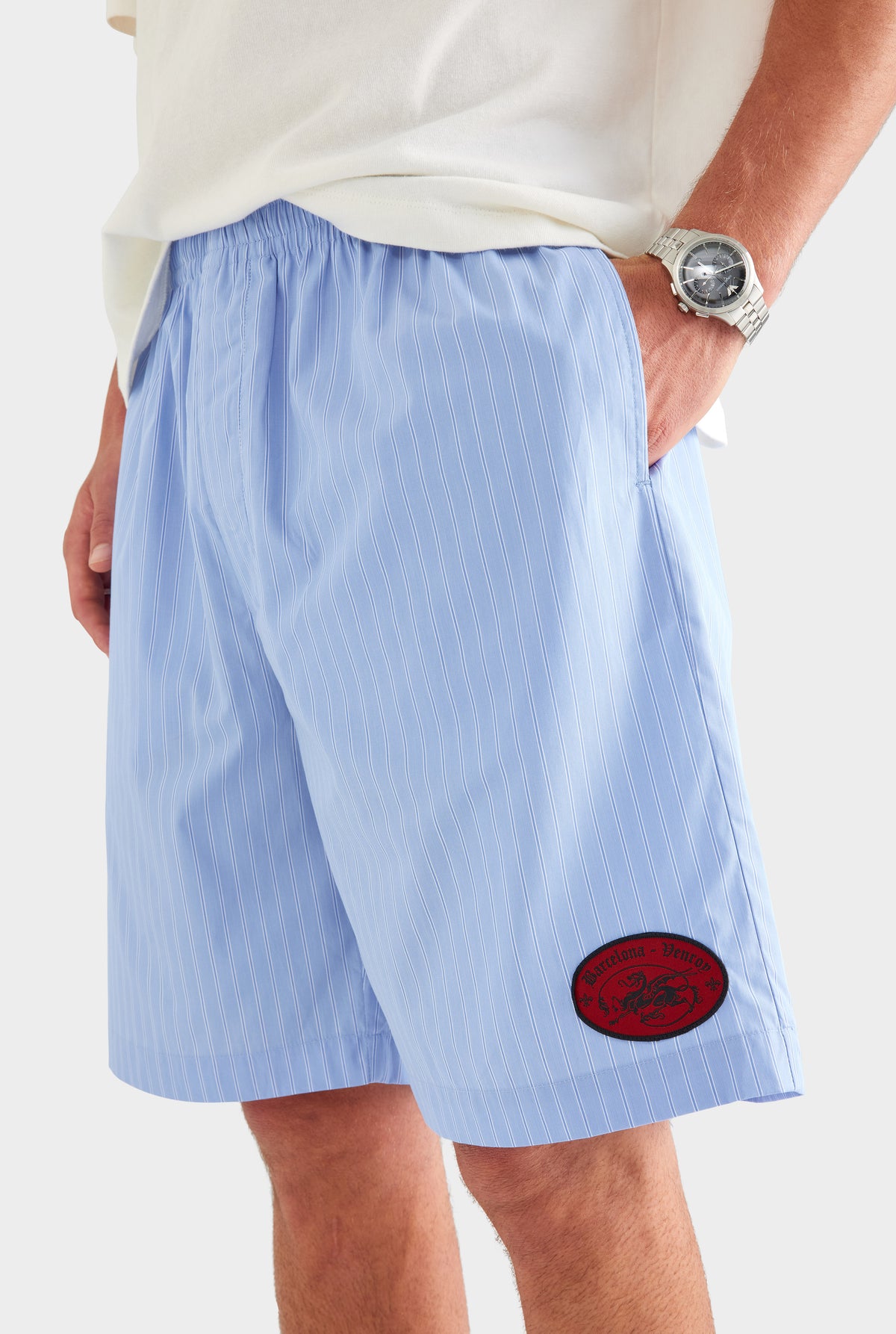 Longline Stripe Boxer Short - Blue/White Stripe [[SU26 - MENS - D2 - 34080 - Longline Strip Boxer Short - Blue:White Stripe_0175.jpg]]