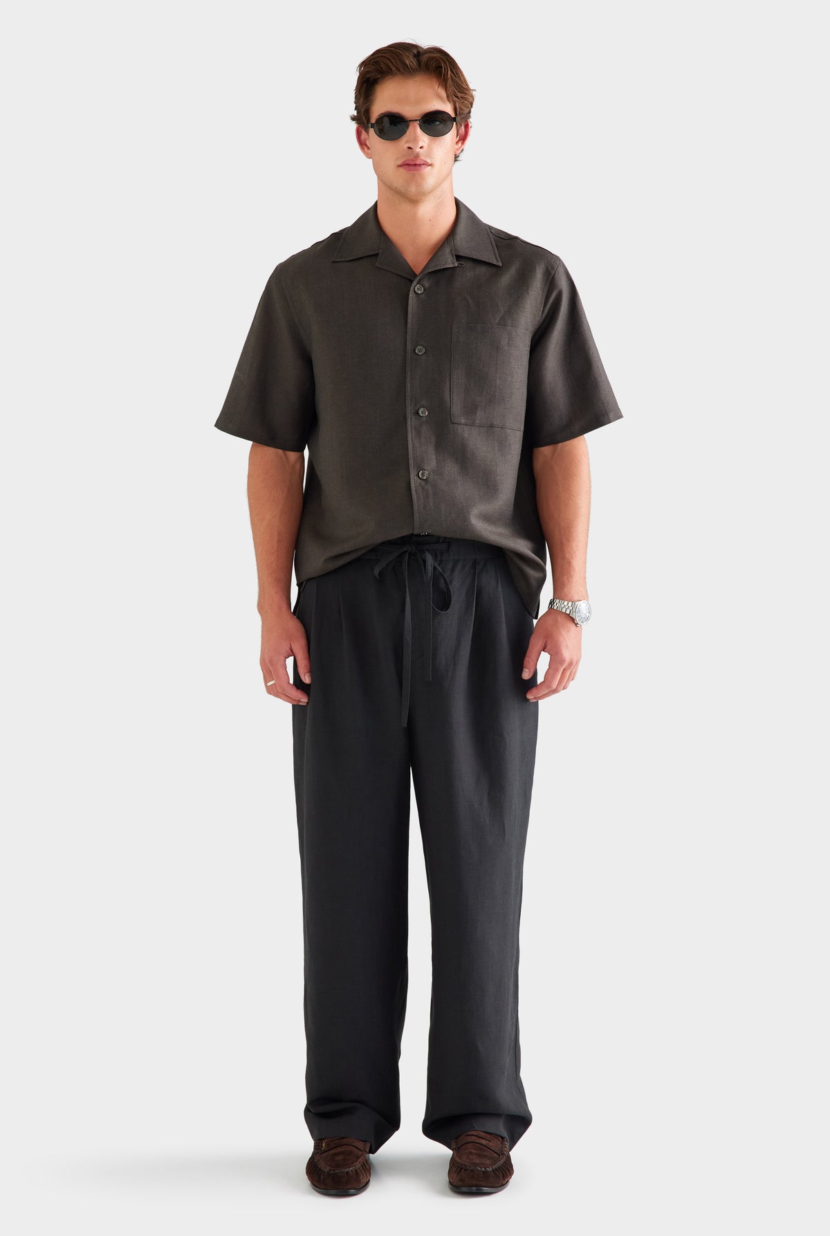 Wool Linen Relaxed Pant - Black [[SU26 - MENS - D3 - 32134 - Wool Linen Camp Collar Shirt - Cacao - 35075 - Wool Linen Relaxed Pant - Black_0710.jpg]]
