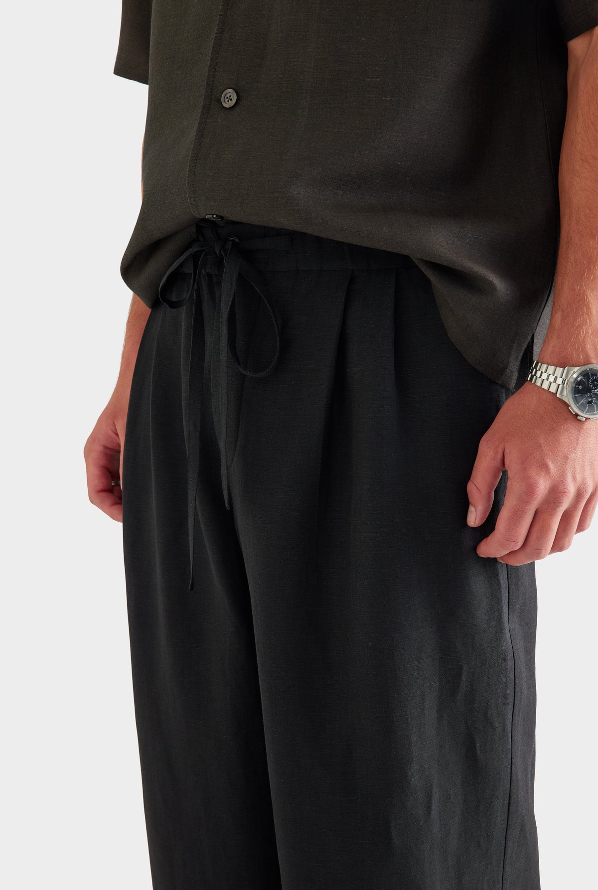 Wool Linen Relaxed Pant - Black [[SU26 - MENS - D3 - 32134 - Wool Linen Camp Collar Shirt - Cacao - 35075 - Wool Linen Relaxed Pant - Black_0713.jpg]]
