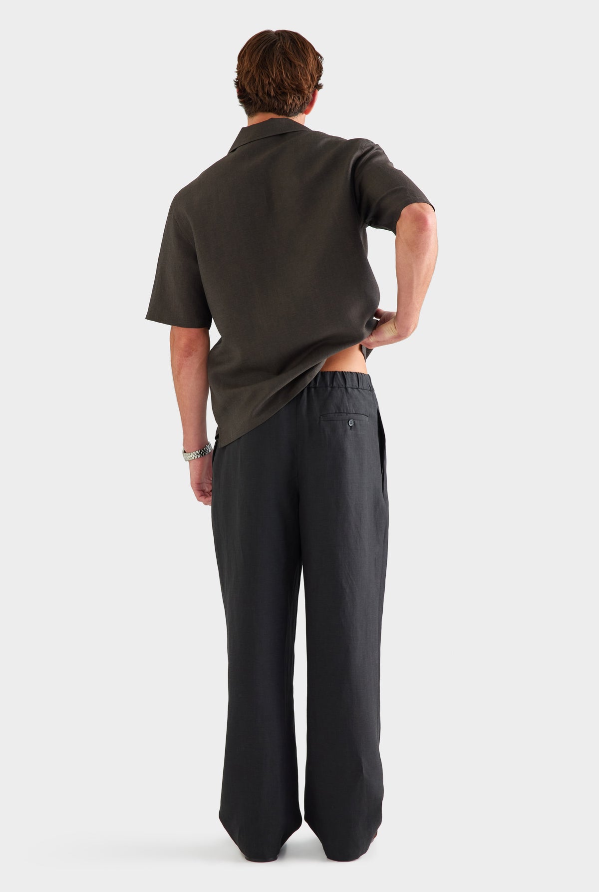 Wool Linen Relaxed Pant - Black [[SU26 - MENS - D3 - 32134 - Wool Linen Camp Collar Shirt - Cacao - 35075 - Wool Linen Relaxed Pant - Black_0716.jpg]]