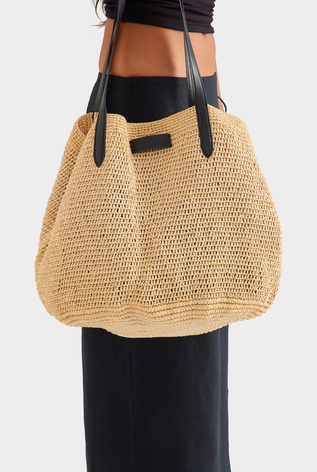 Large Raffia Tote - Natural/Black [[SU26 - UNISEX - A2101 - Rafia Tote_0441.jpg]]