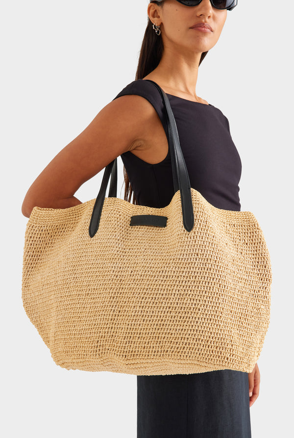 Large Raffia Tote - Natural/Black [[SU26 - UNISEX - A2101 - Rafia Tote_0445_R2.jpg]]