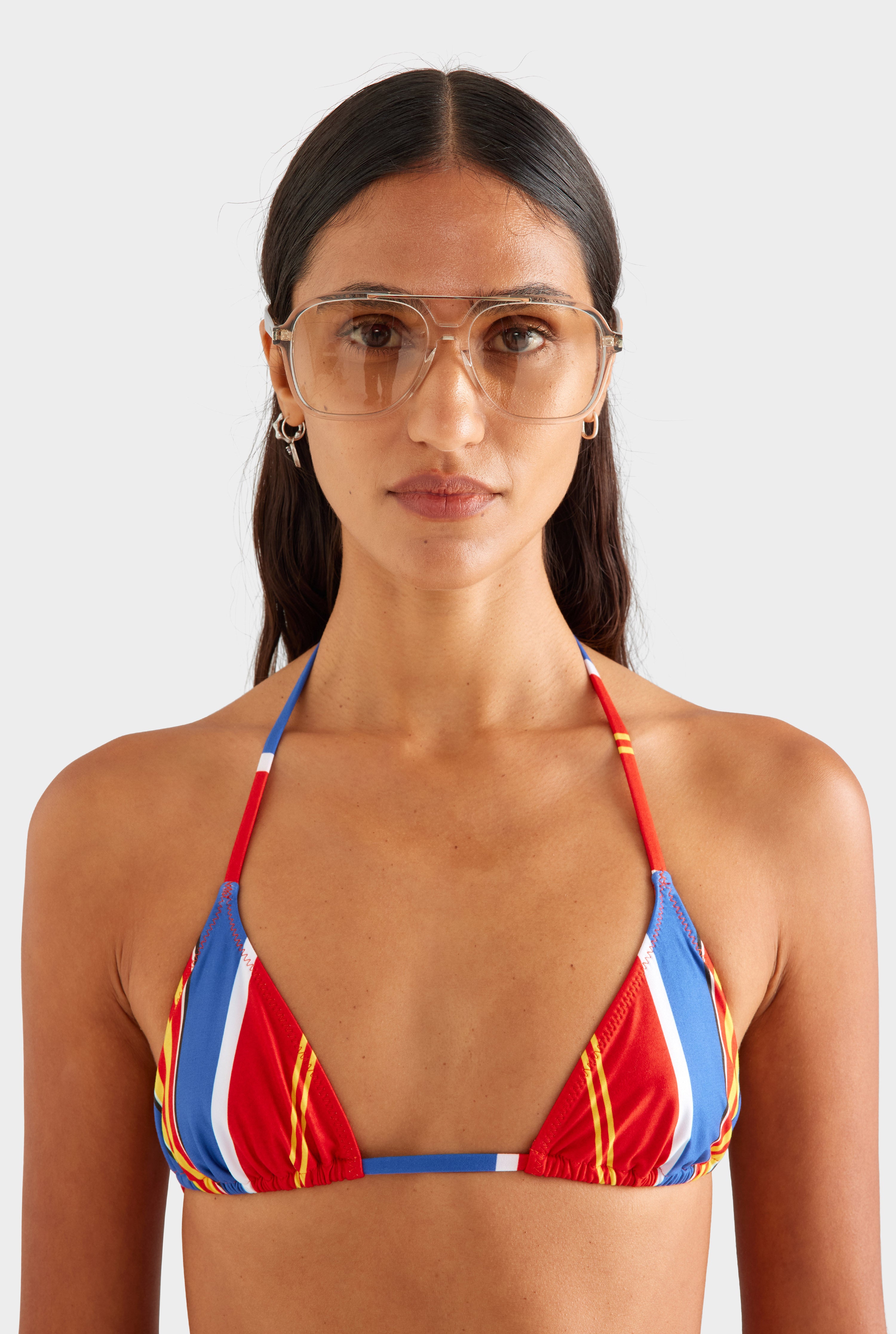 Triangle Bikini - Red/Blue/Yellow Stripe