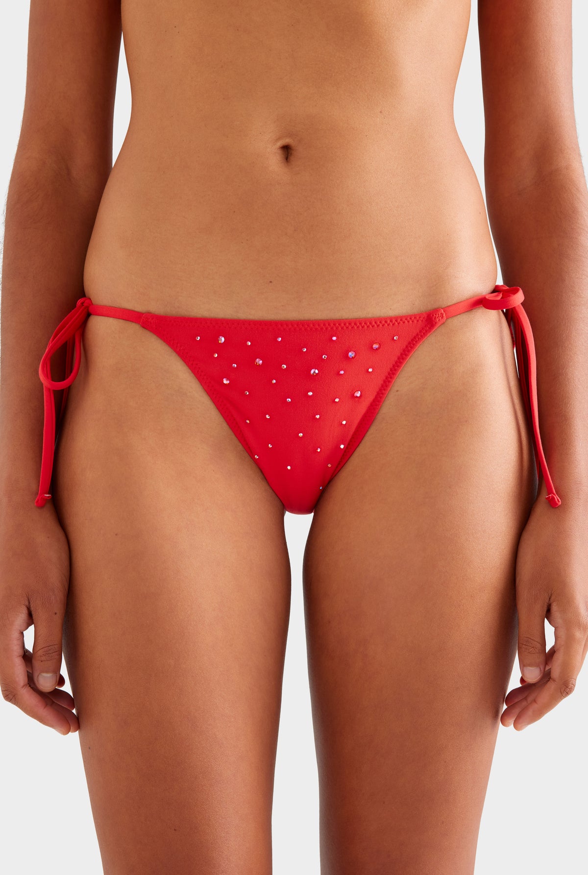 Tie Side Bikini Brief - Red/Hotfix Crystals