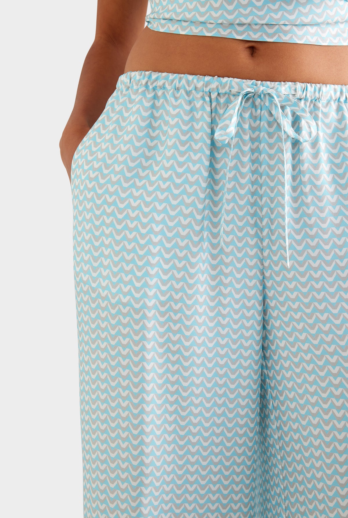 Relaxed Silk Drawstring Pant - Ice Blue/Silver V Monogram