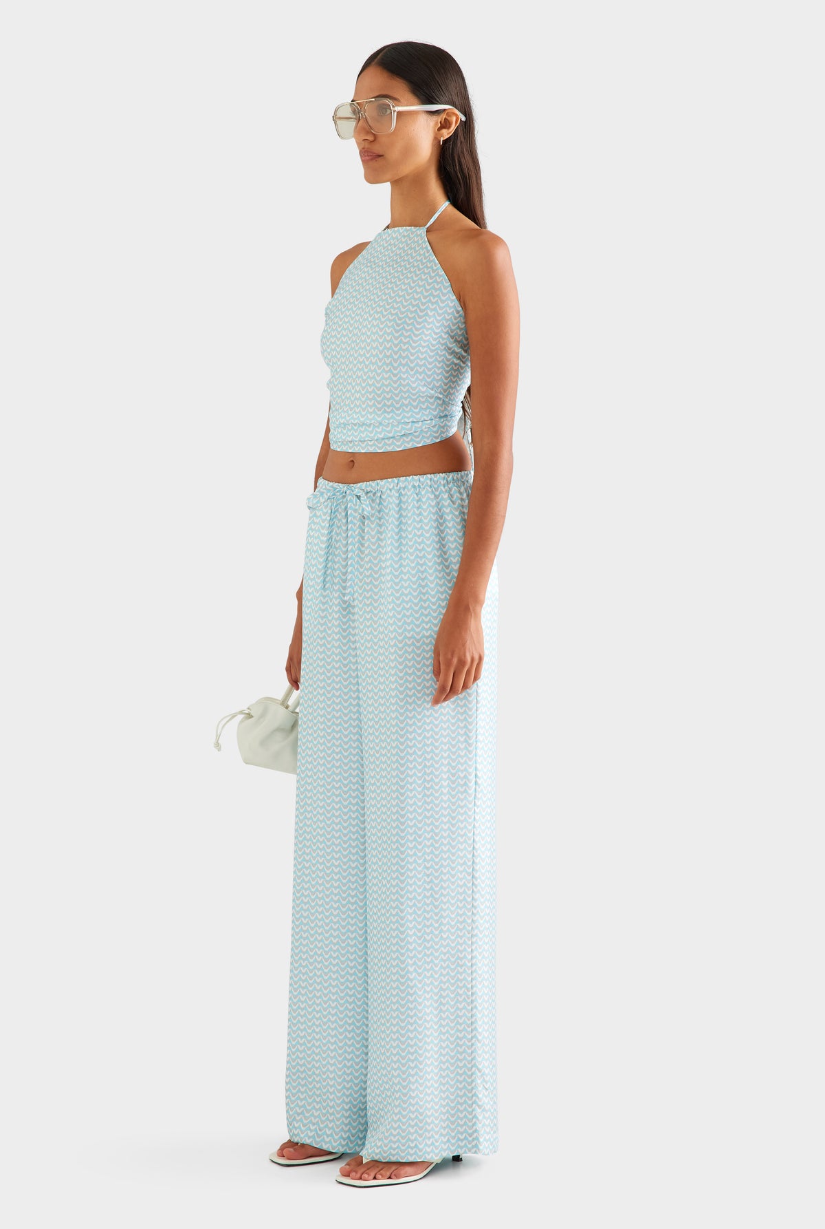 Relaxed Silk Drawstring Pant - Ice Blue/Silver V Monogram