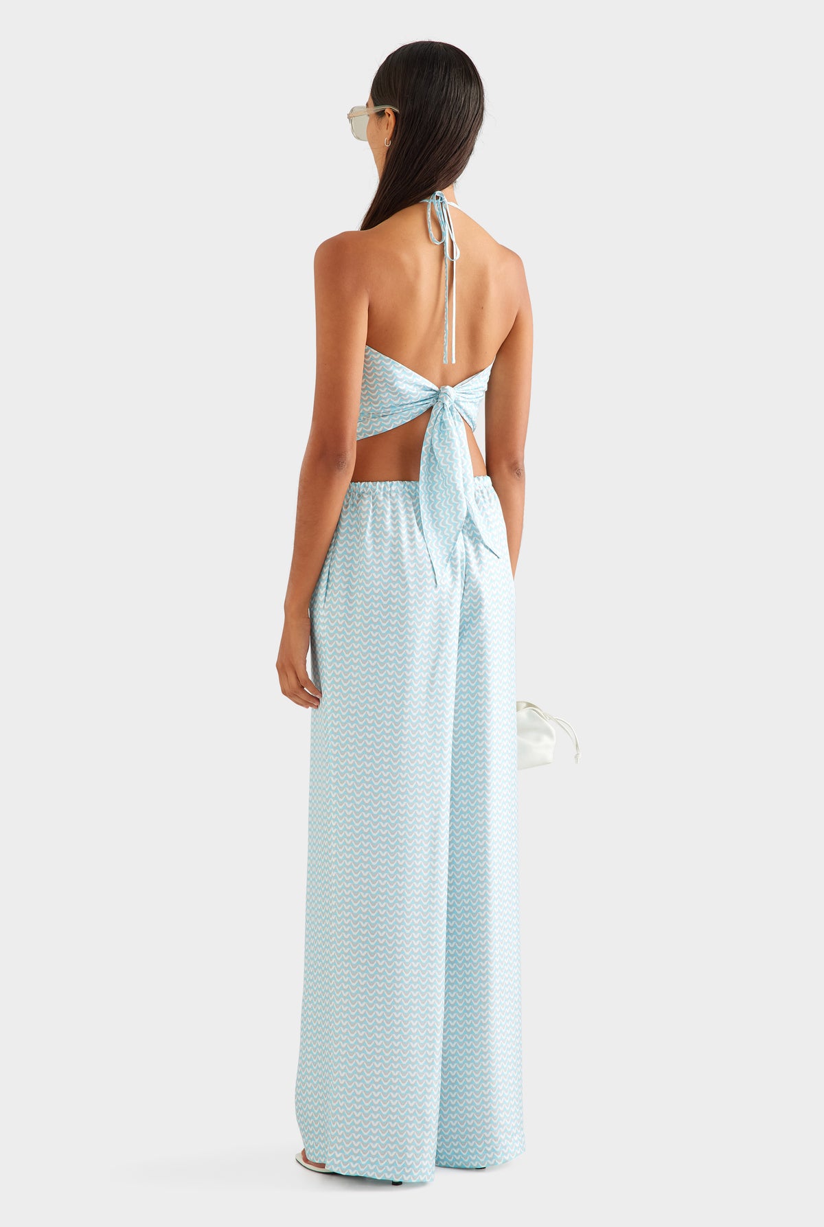 Relaxed Silk Drawstring Pant - Ice Blue/Silver V Monogram