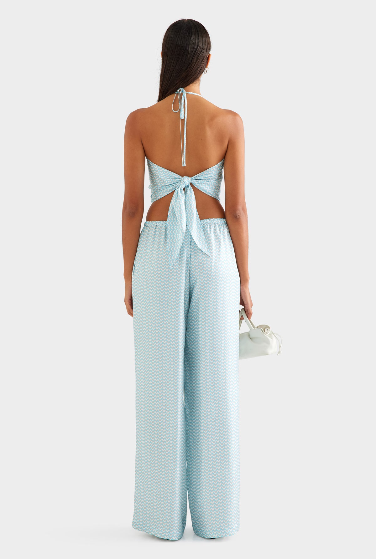 Silk Scarf Halter Top - Ice Blue/Silver V Monogram