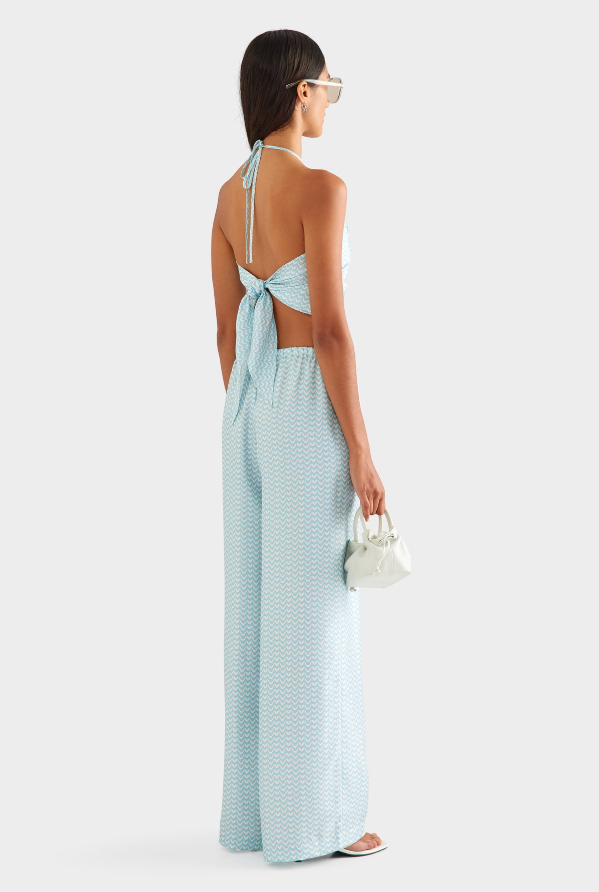 Relaxed Silk Drawstring Pant - Ice Blue/Silver V Monogram