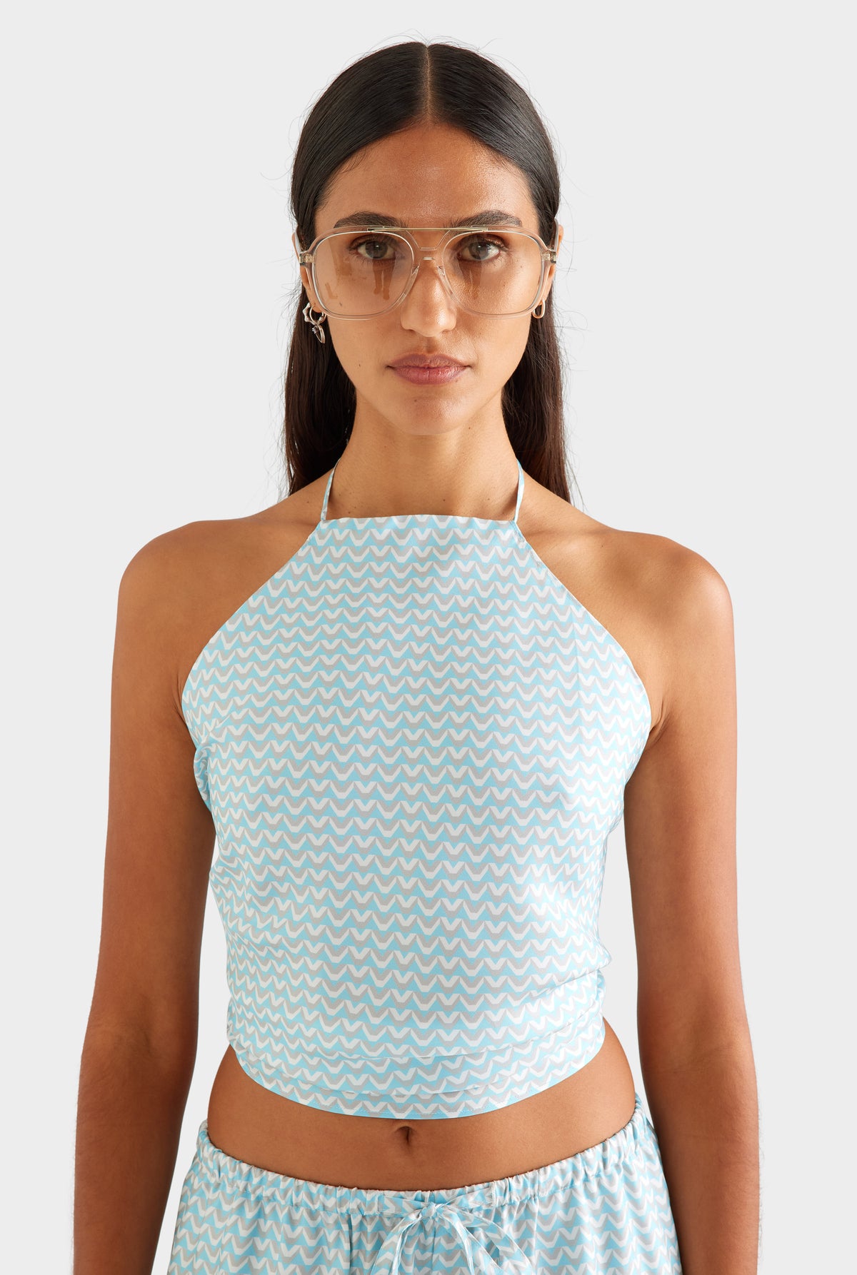 Silk Scarf Halter Top - Ice Blue/Silver V Monogram