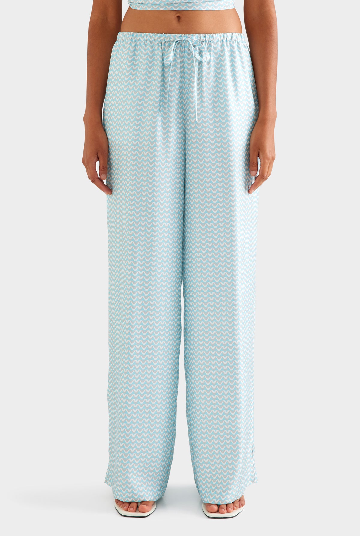 Relaxed Silk Drawstring Pant - Ice Blue/Silver V Monogram