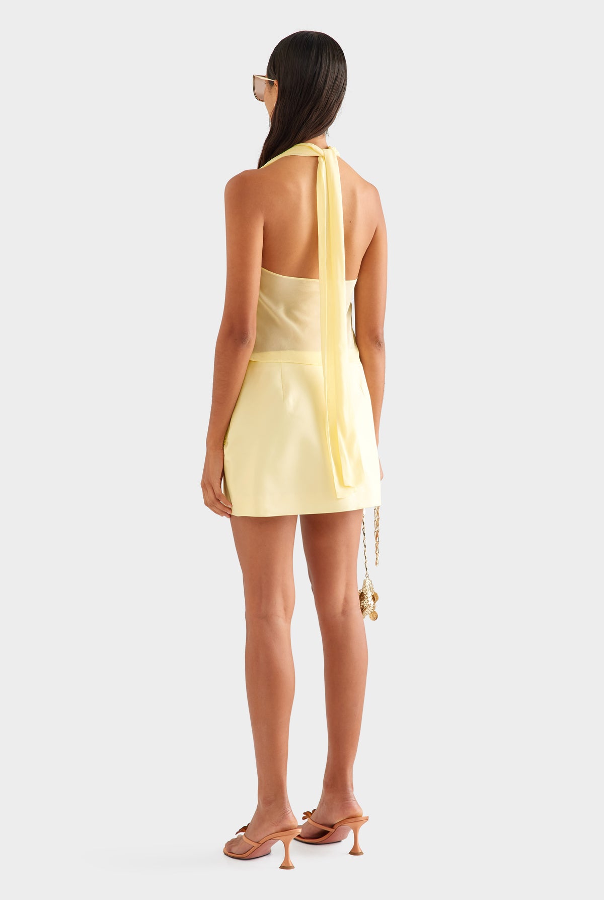 Beaded Silk Mini Skirt - Pastel Yellow Rose