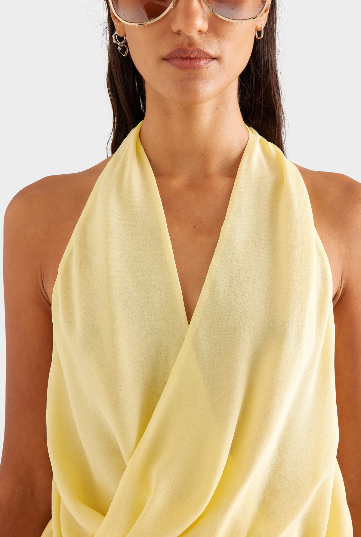 Silk Twist Plunge Top - Pastel Yellow