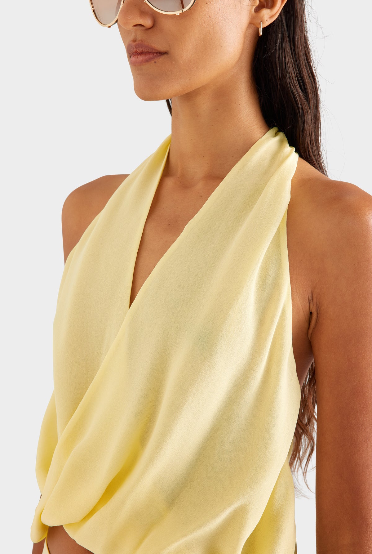 Silk Twist Plunge Top - Pastel Yellow
