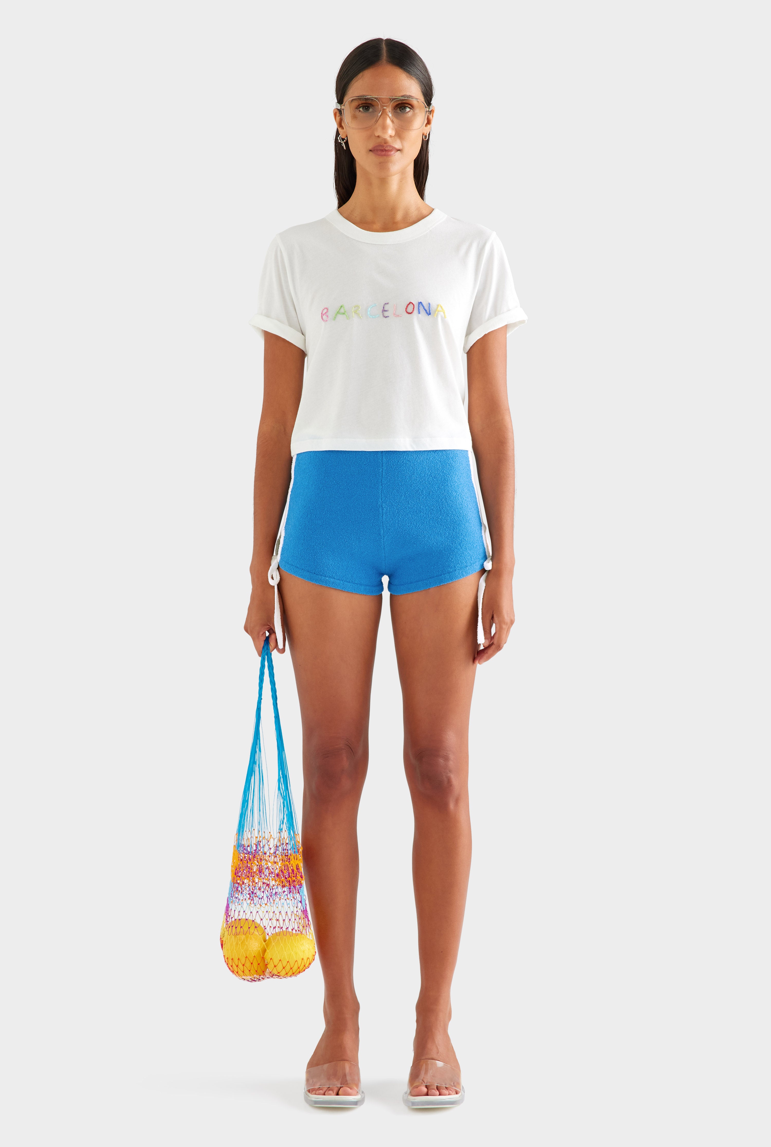 Terry Knit Tie Short - Cobalt/White