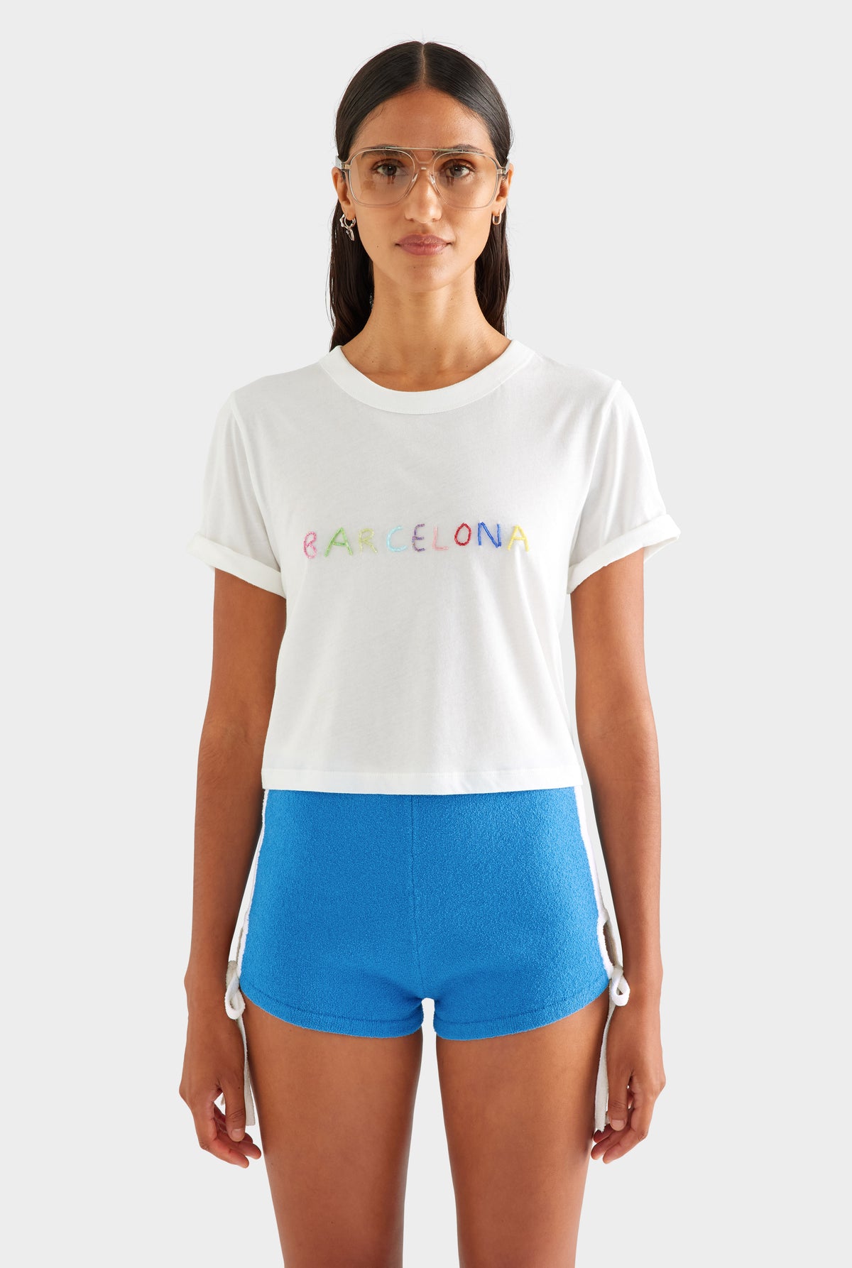 Terry Knit Tie Short - Cobalt/White