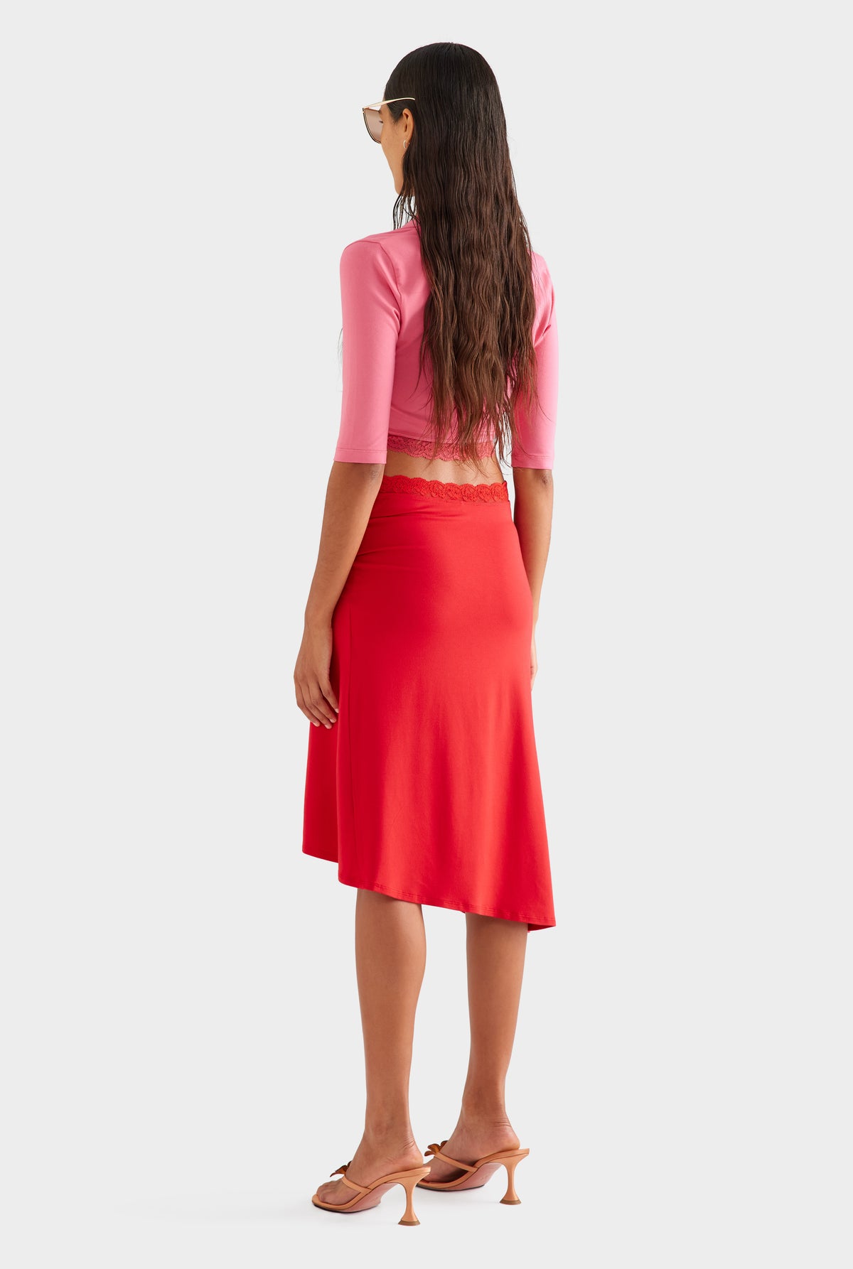 Lace Twist Midi Skirt - Catalan Red